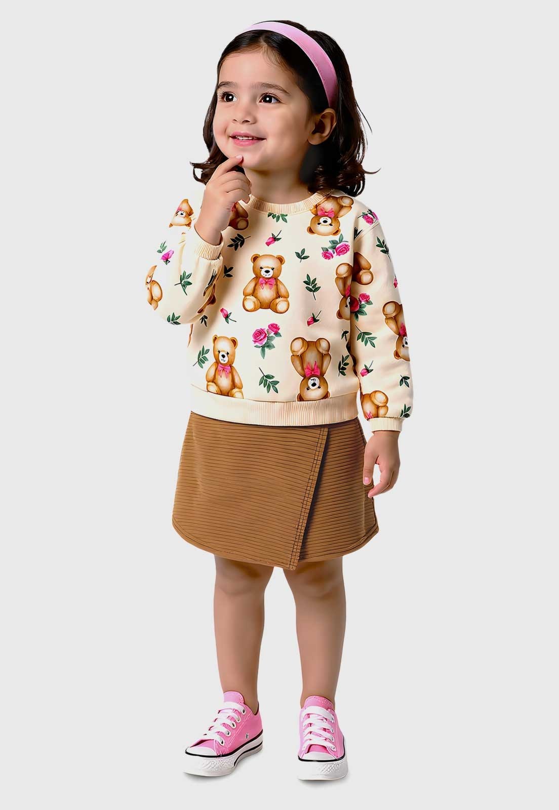 Conjunto Kyly Ursinhos e Flores Bege