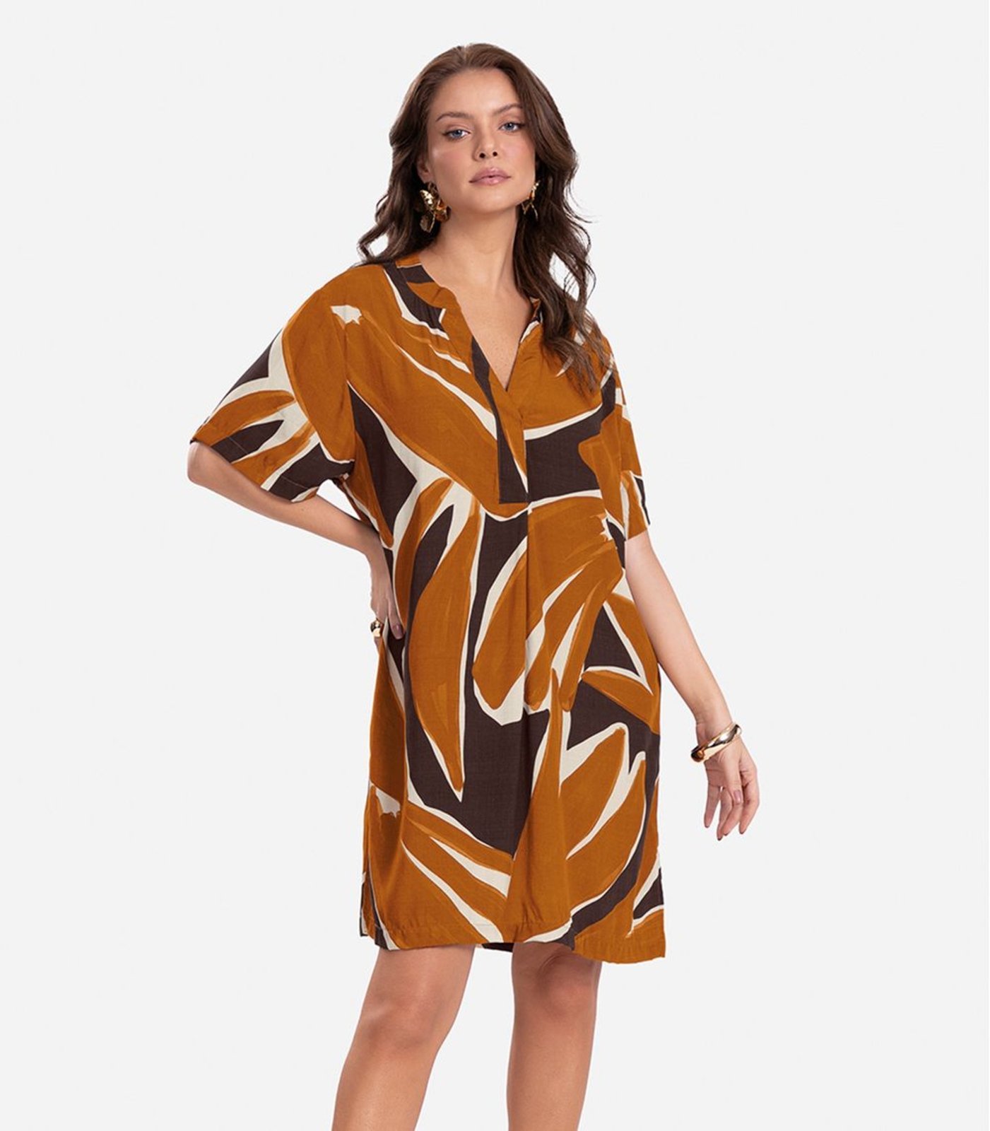 Vestido Curto Estampado Endless Marrom