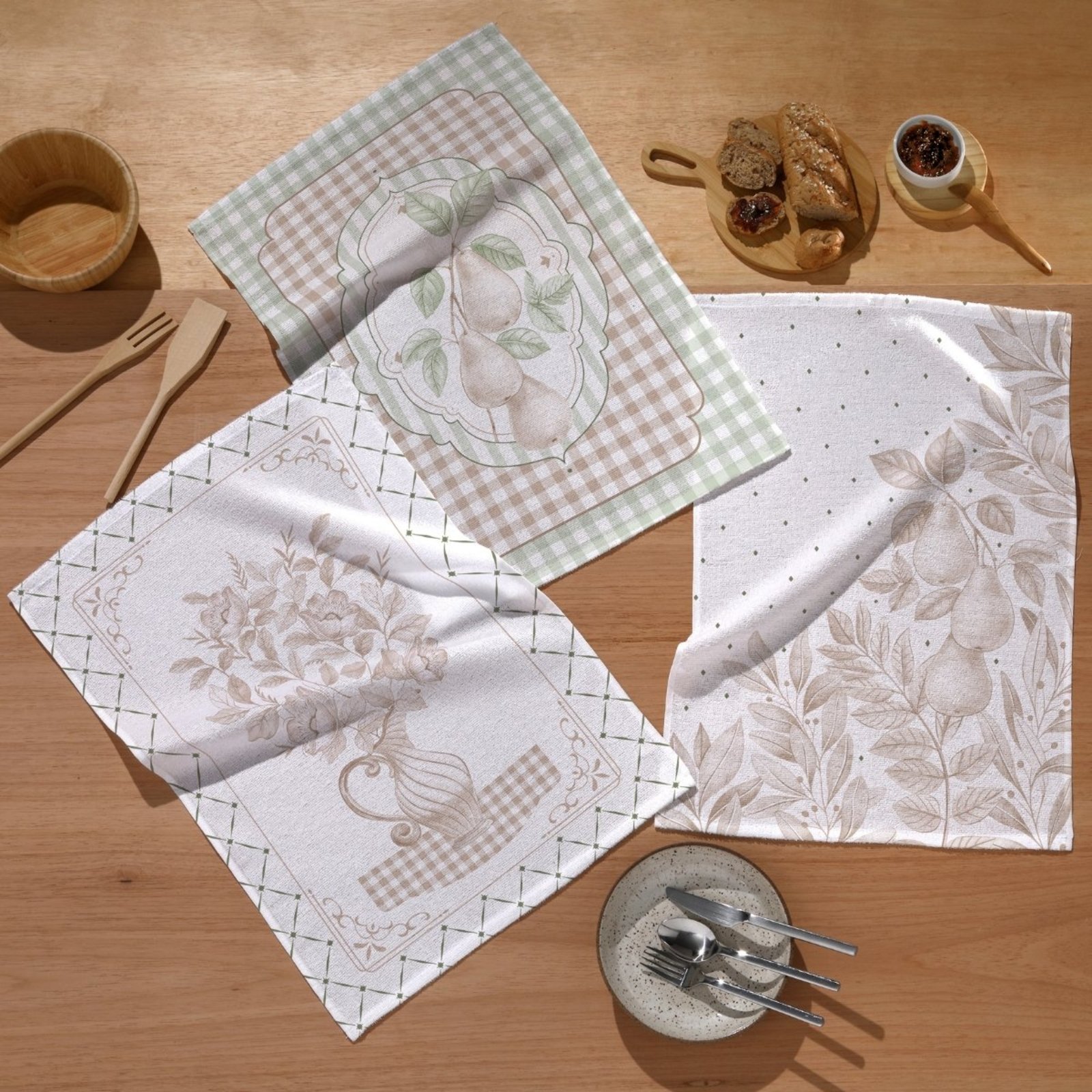 Kit 6 Pano Copa Dohler Atoalhado Algodão Outono Floral Bege
