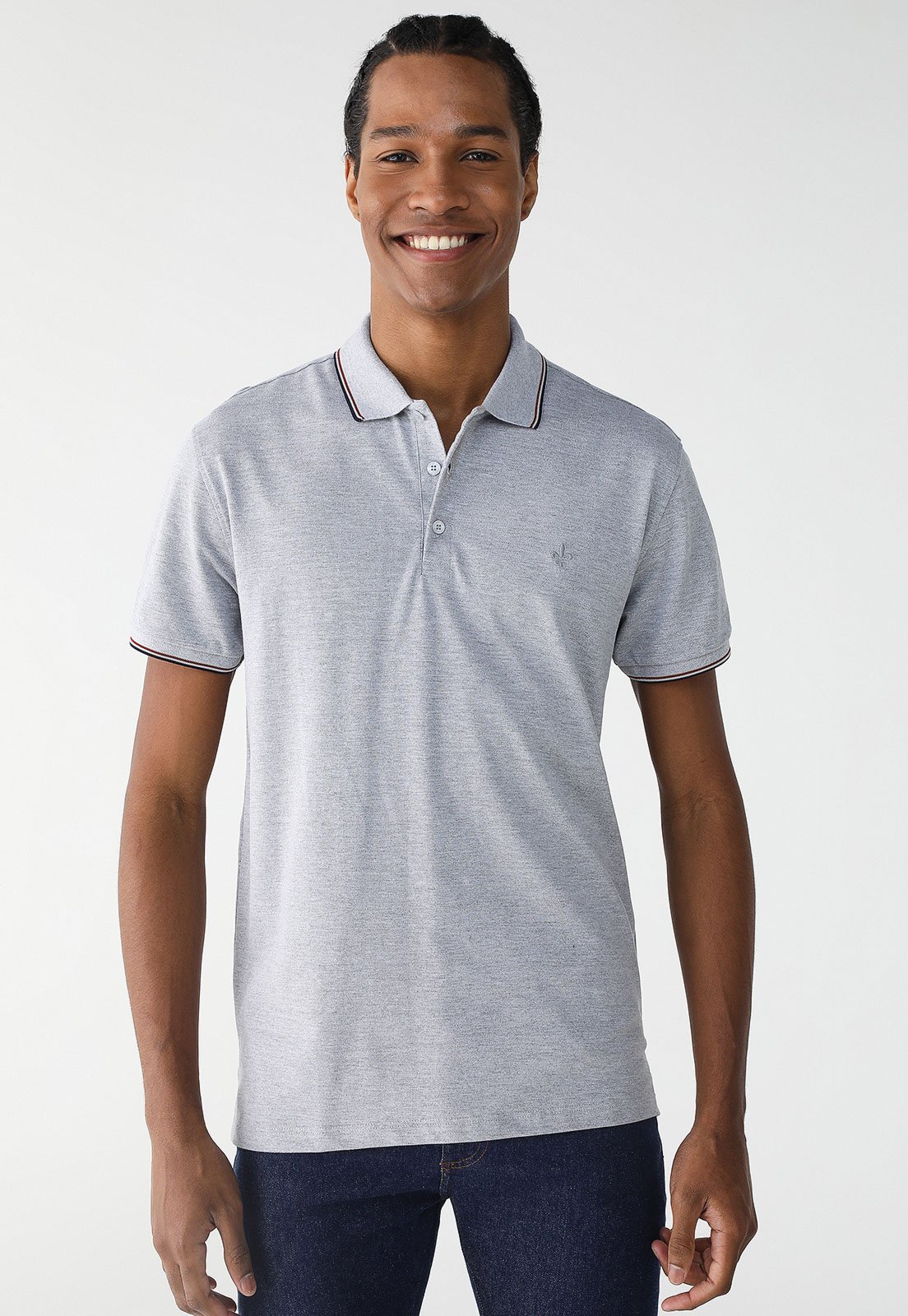 Camisa Polo Dudalina Reta Lisa Cinza