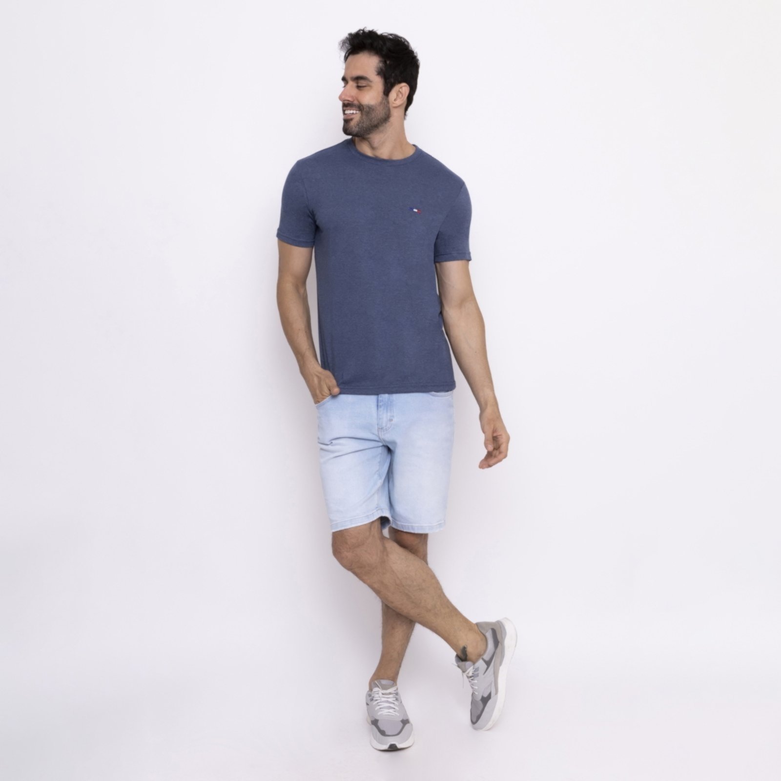 Vista 2 Camisetas FMF Básicas Masculina Industrie em Algodão Premium no Estilo Tommy Bordado França Mescla azul FMF azul