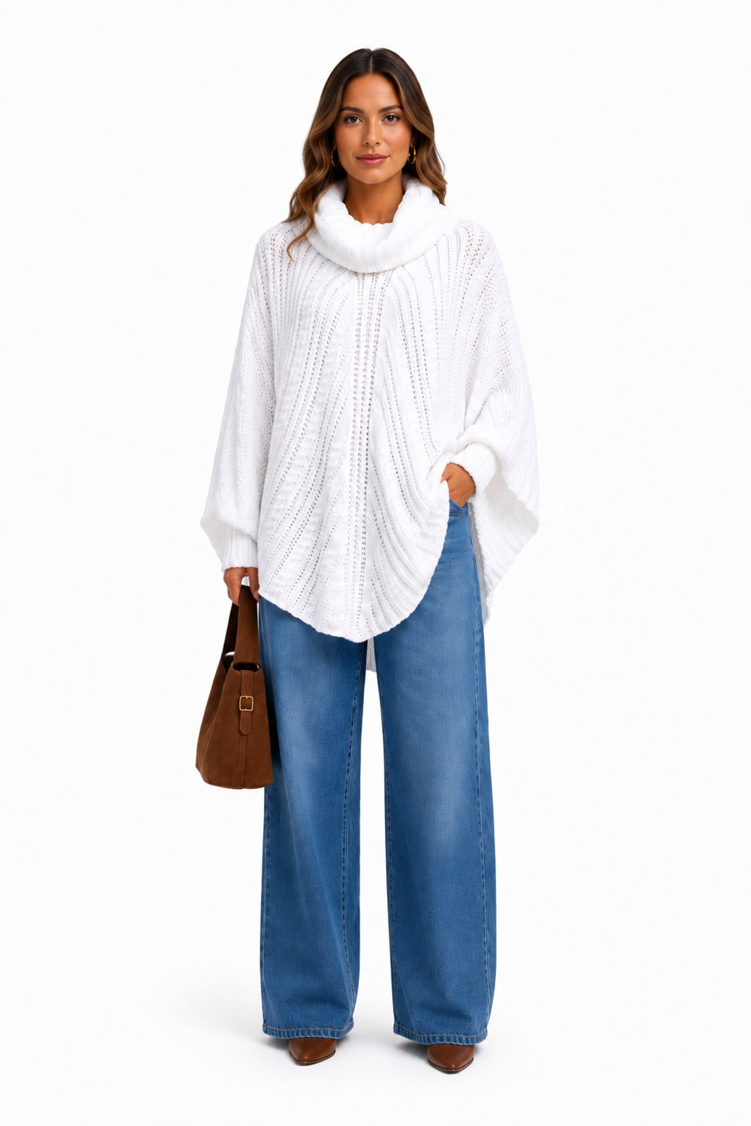 Blusa Poncho D Bell Outlet Fashion Tricot Branca