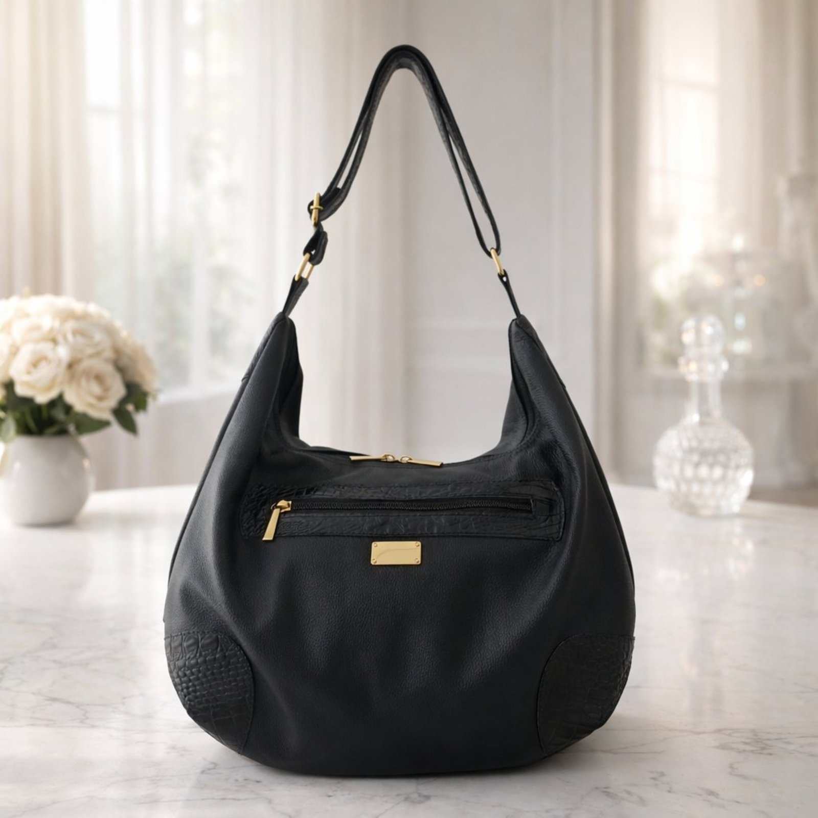 Bolsa Saco Meia Lua TopGrife Couro Preto