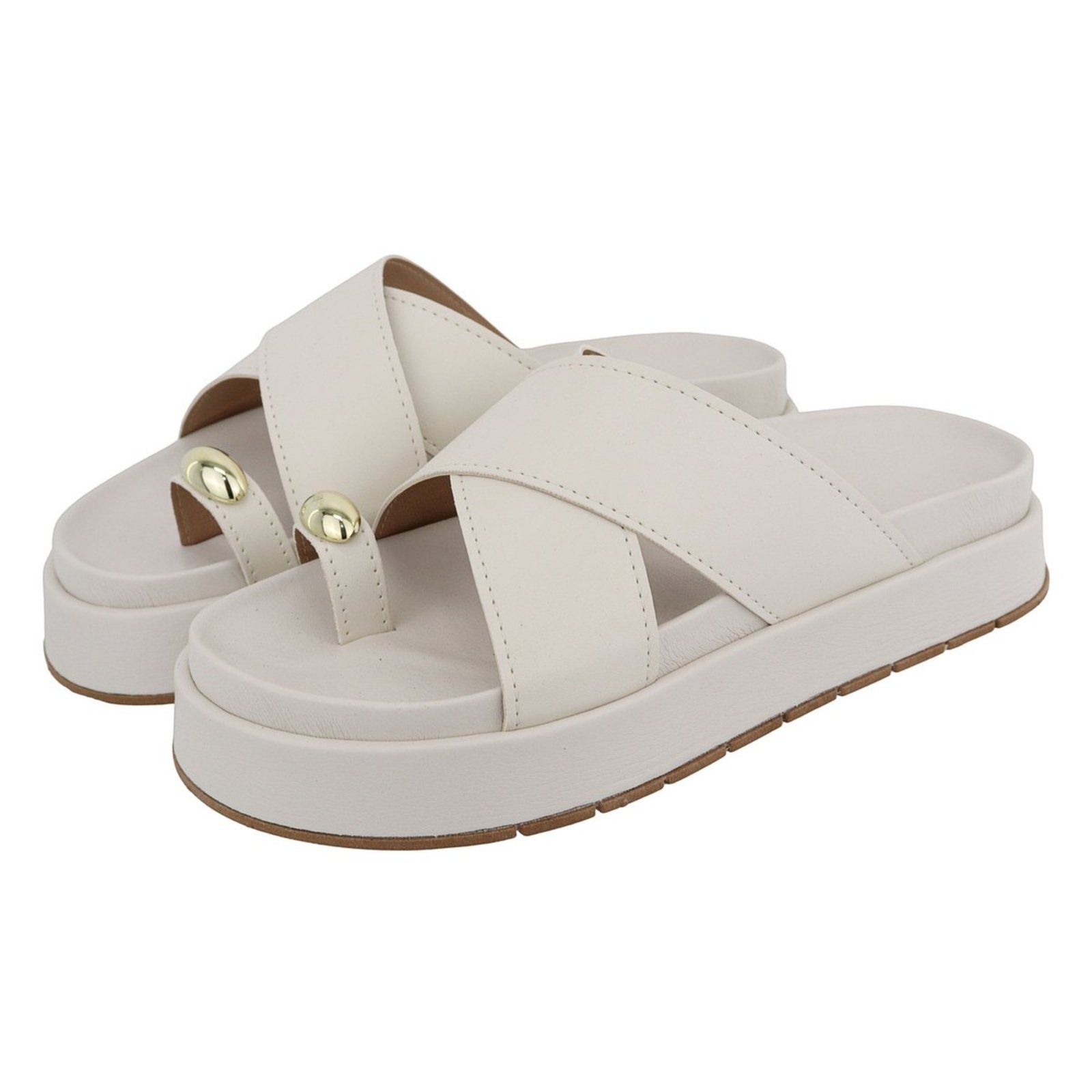 Sandália Papete Feminina em X Plataforma Sola Alta Off White Tellini Store