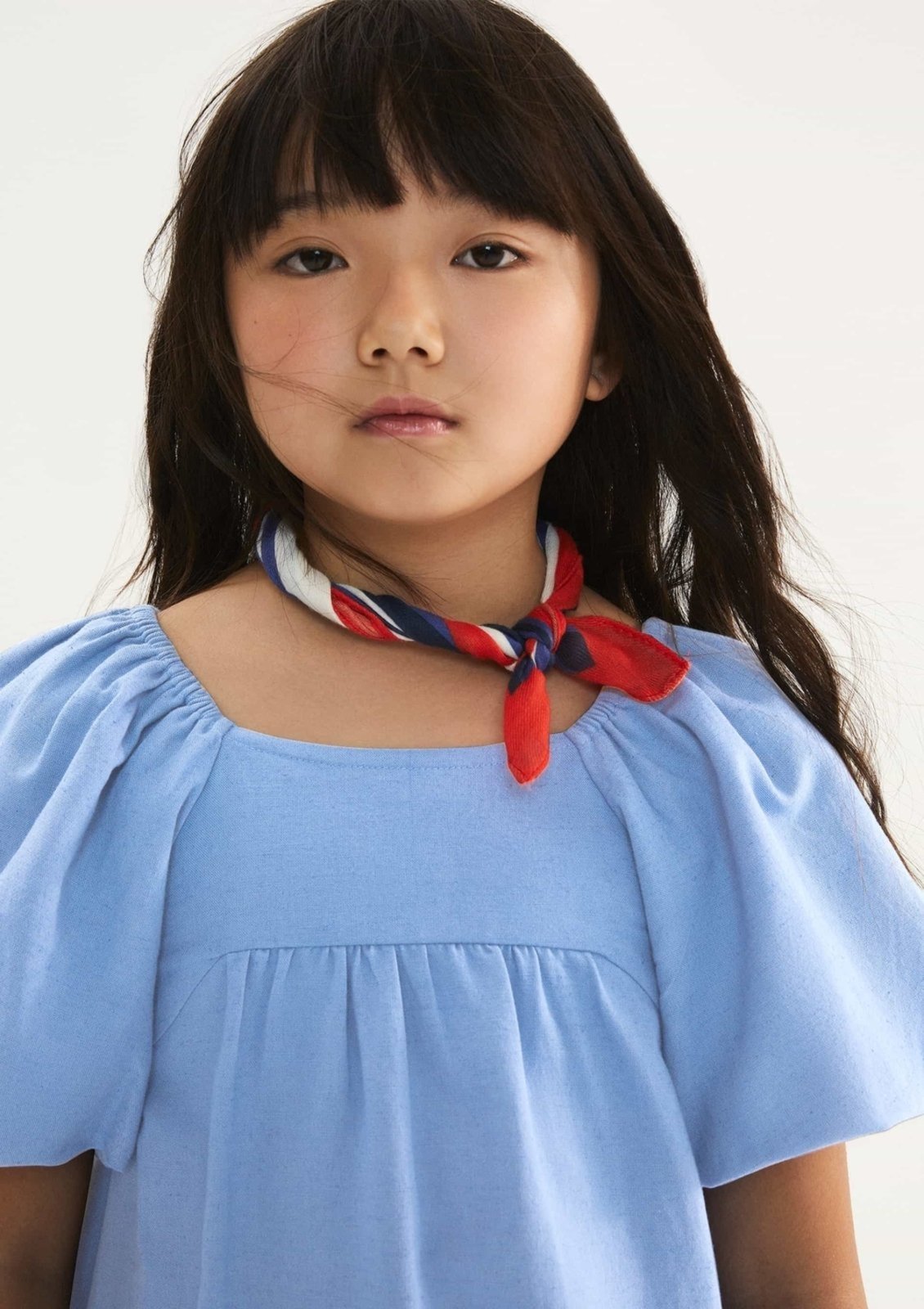 Vista 3 Infantil - Vestido Curto Evasê Com Linho Hering Hering Kids azul Hering Kids azul