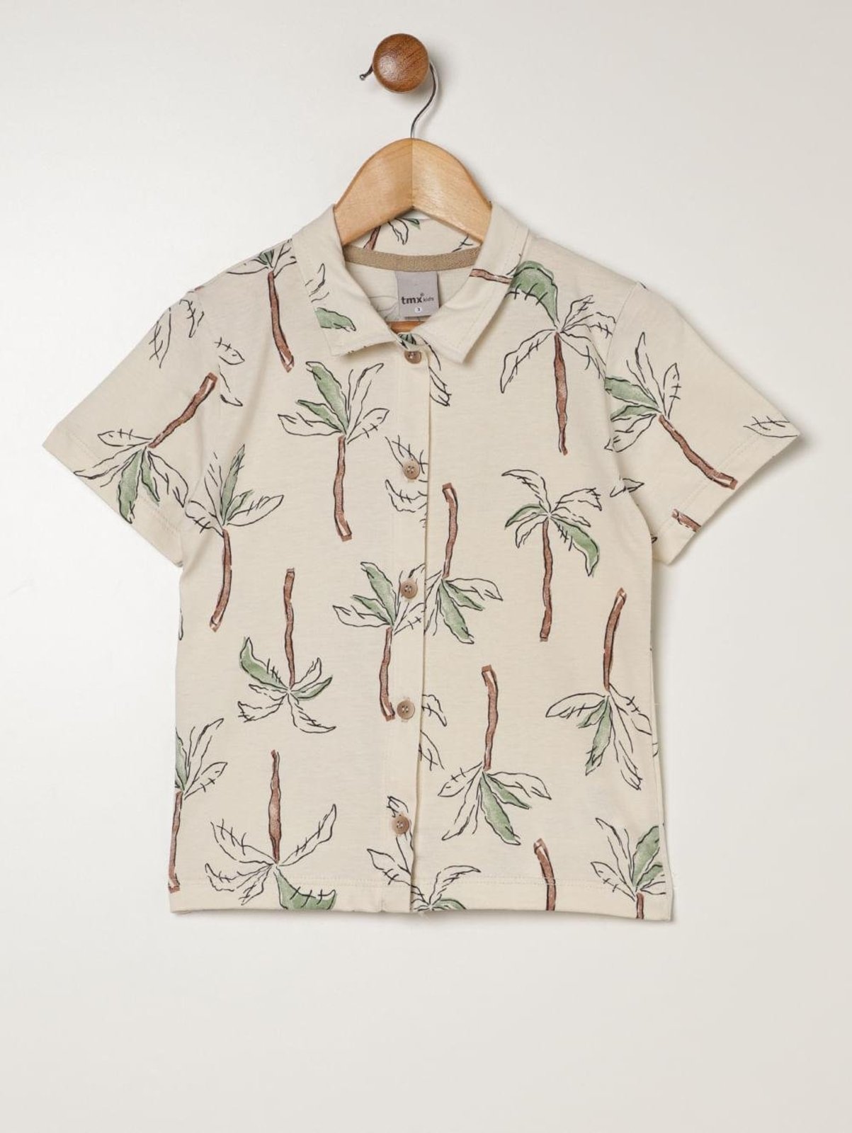 Infantil - Camisa Estampada Manga Curta Para Menino- OFF WHITE/VERDE