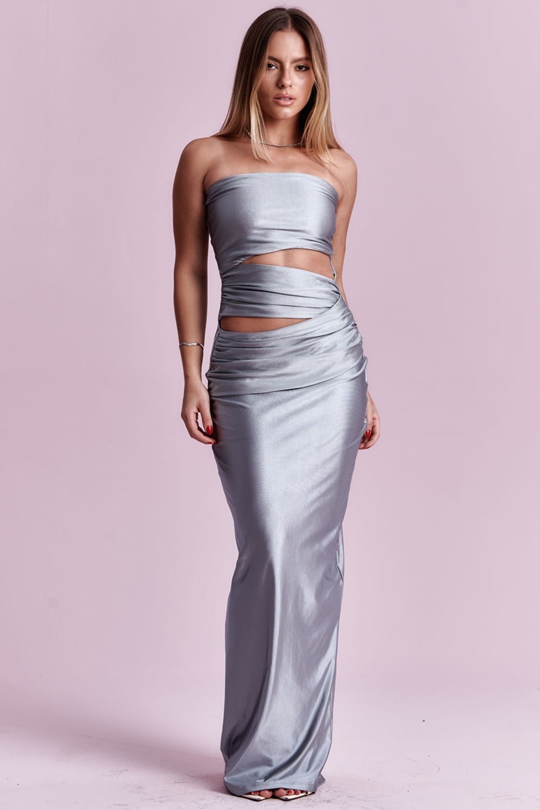 Vestido Longo Sem Alça Up Glam Planet Girls Cinza