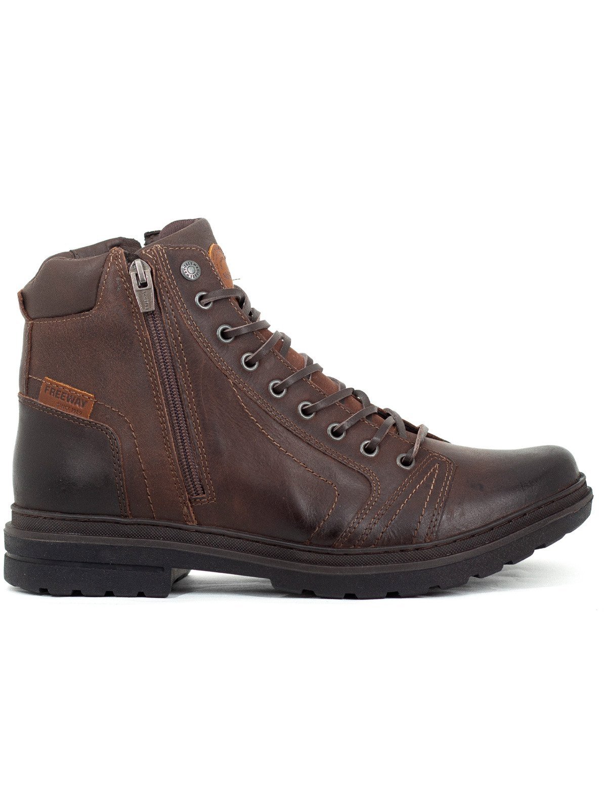 Bota Masculina Freeway Absolut Couro Legítimo Coturno Militar Com Zíper Marrom Escuro Chocolate