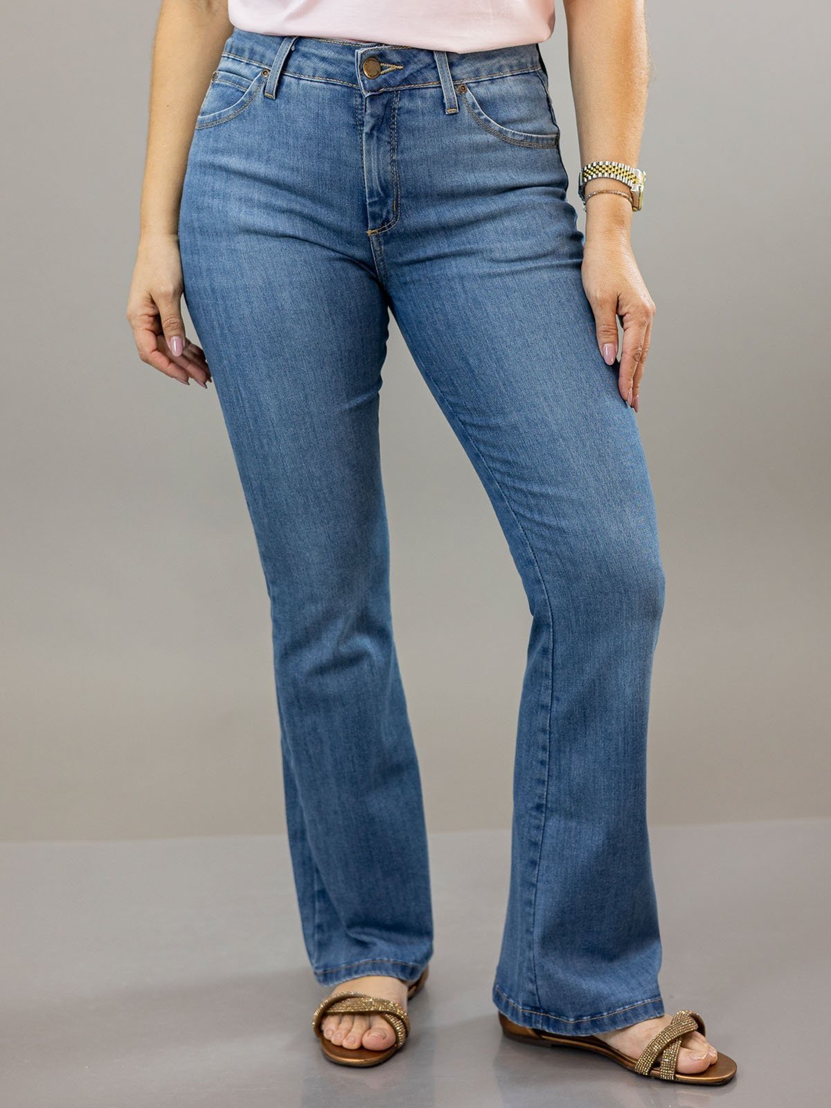 Calça Flare Petit Feminina Jeans Cintura Alta Elastano Anticorpus