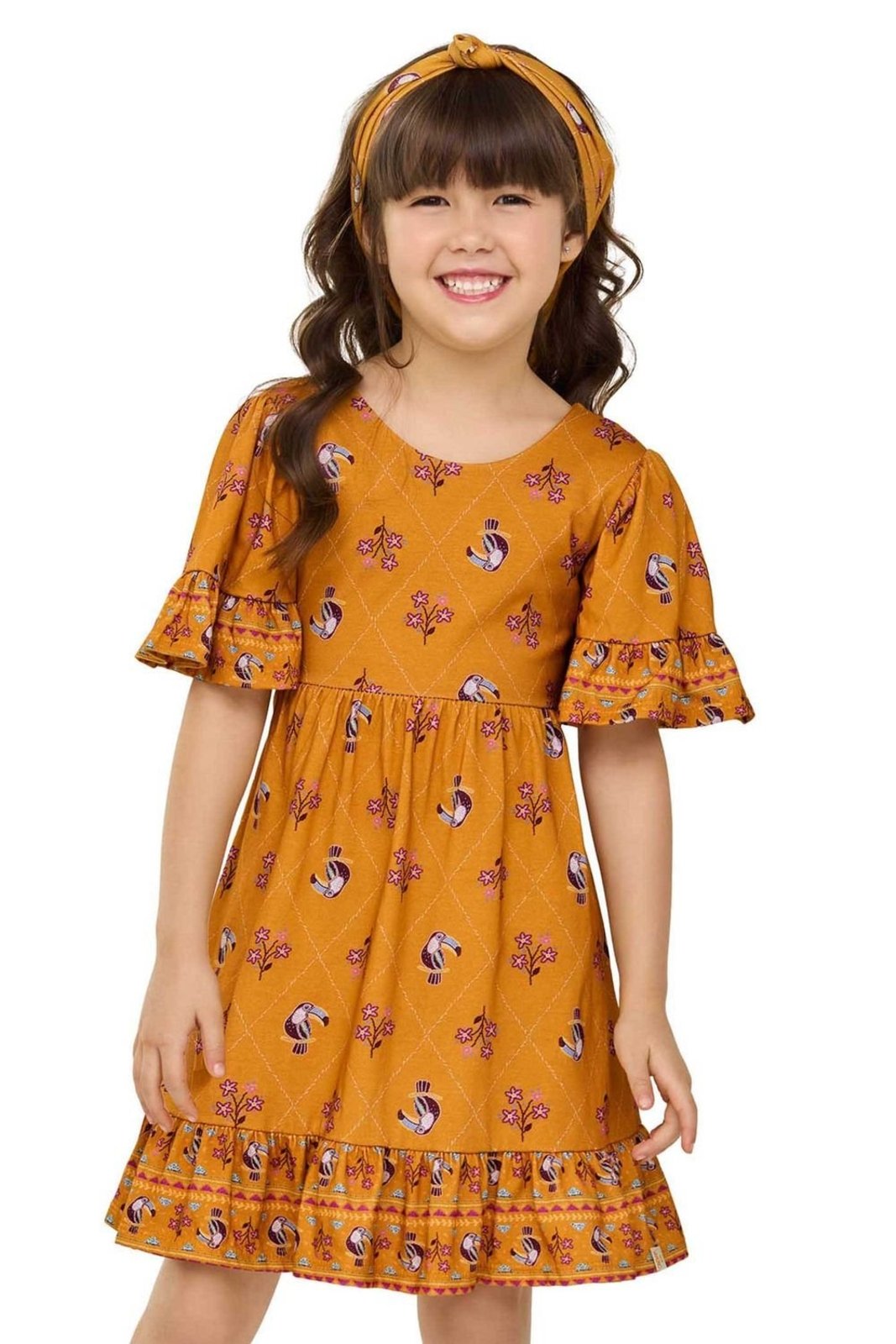 Infantil - Vestido Menina Cantarim Tucanos Elian Laranja