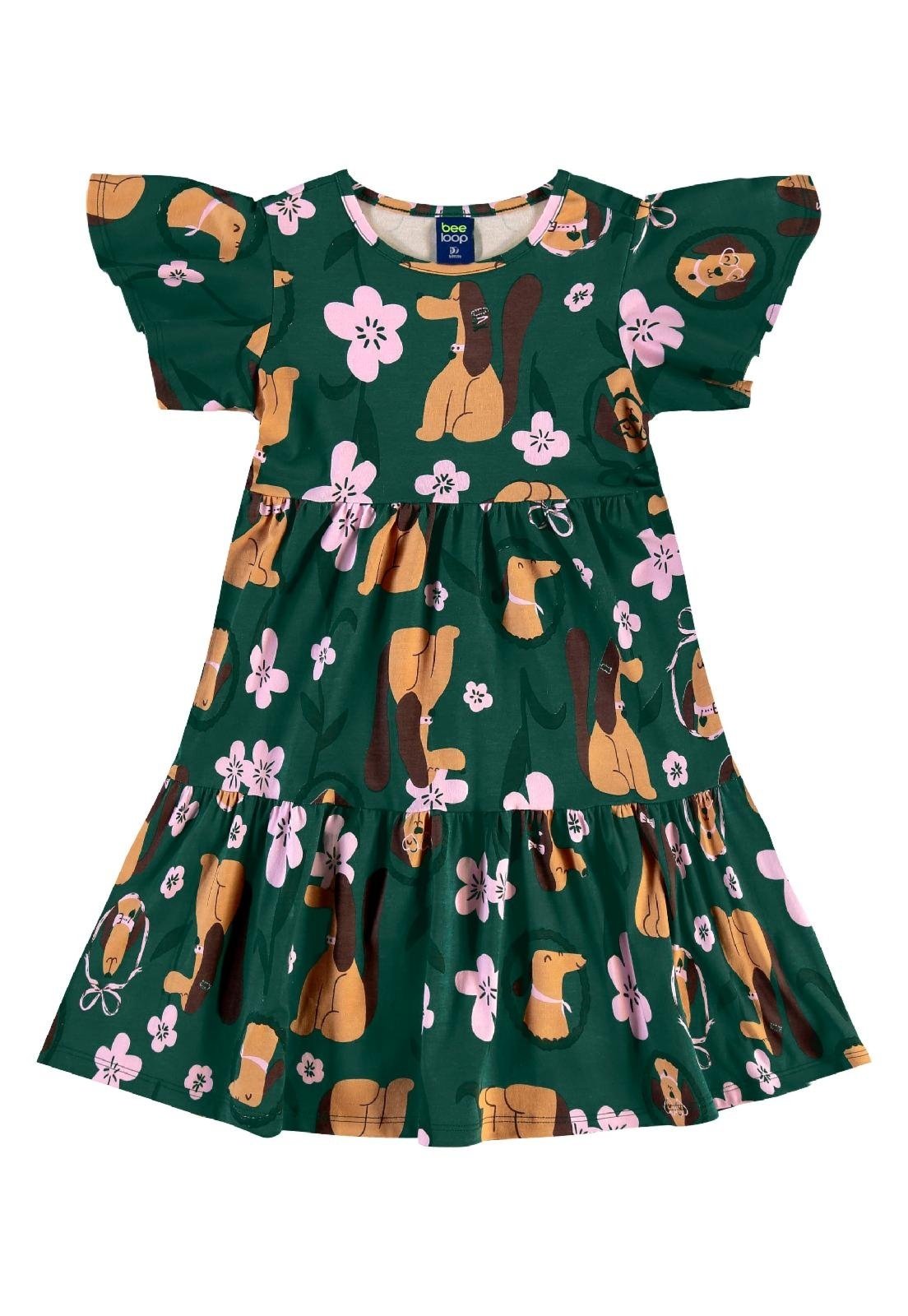 Infantil - Vestido Flores & Focinhos Bee Loop Verde