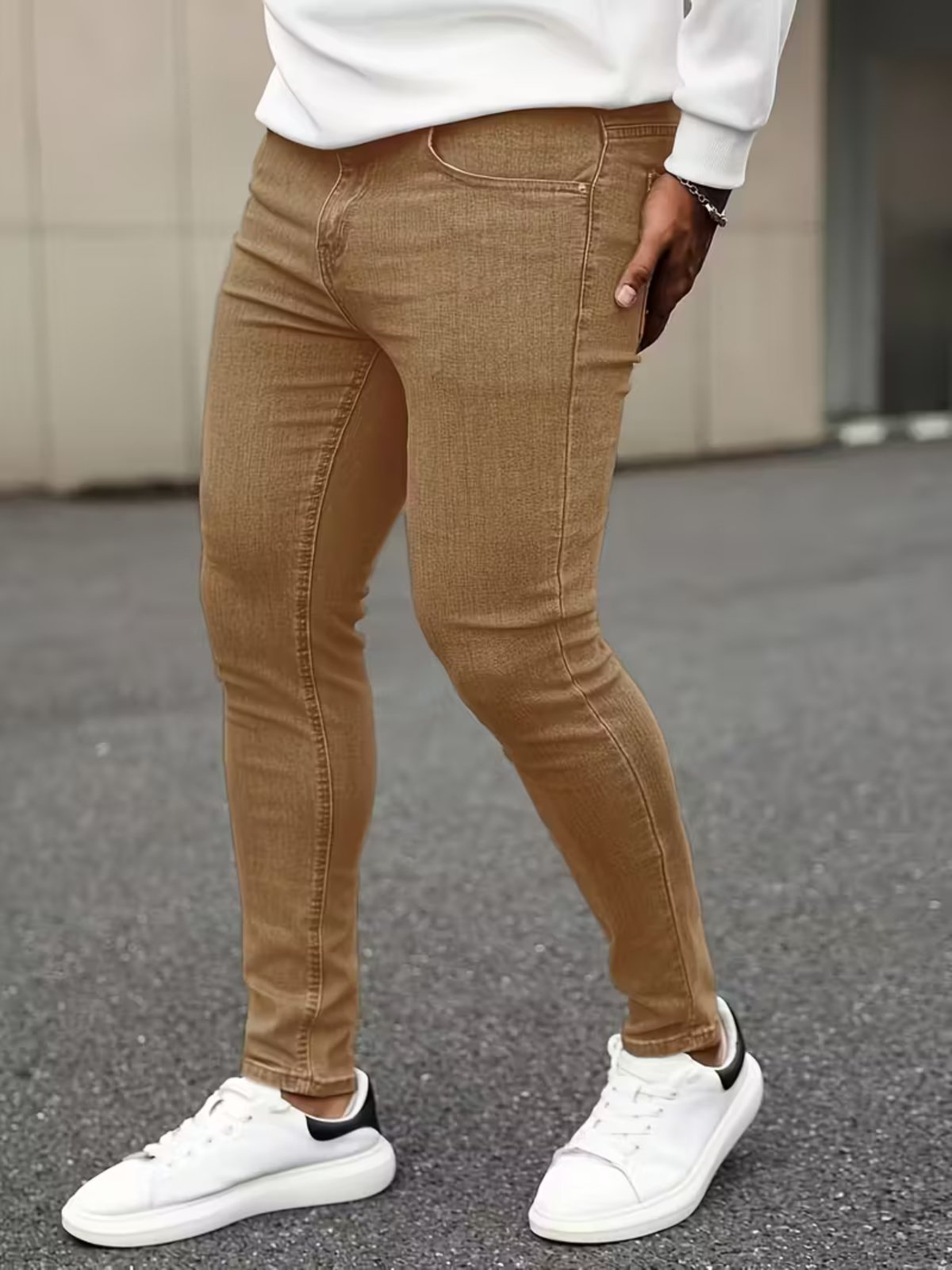 Calça Sarja Masculina Alpha Street Wear Casual e Basica Confortavel Dia a Dia Caqui