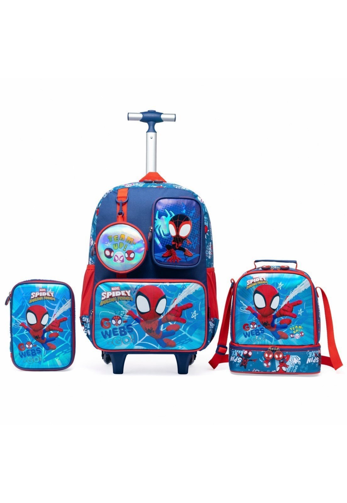 Infantil - Kit Mochila Lancheira Estojo Spider Man Disney Menino Escolar Espaçosa Homem Aranha