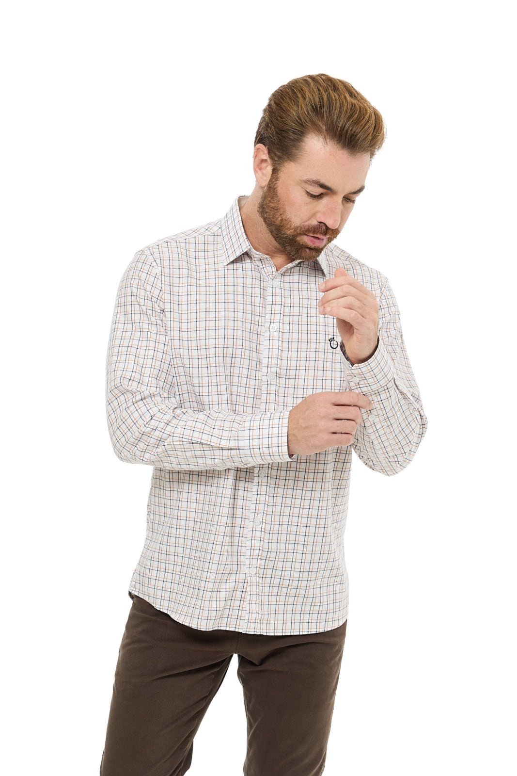 Camisa Social Masculina Slim Olimpo Algodão Fio 50 Manga Longa Xadrez