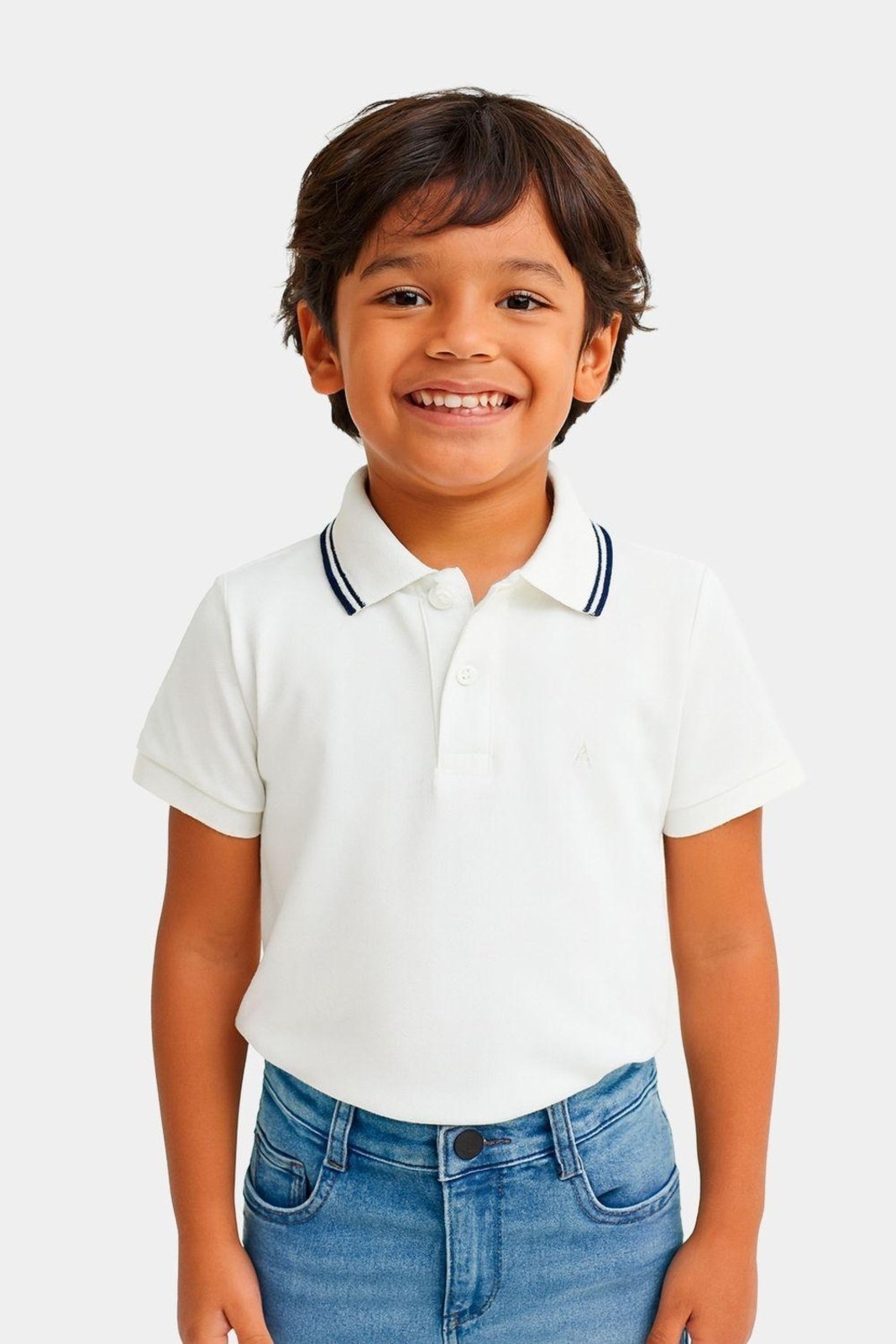 Vista 2 Infantil - Polo Aramis Frisos Bege branco Aramis branco