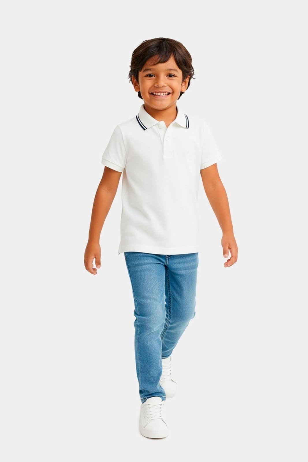 Vista 3 Infantil - Polo Aramis Frisos Bege branco Aramis branco