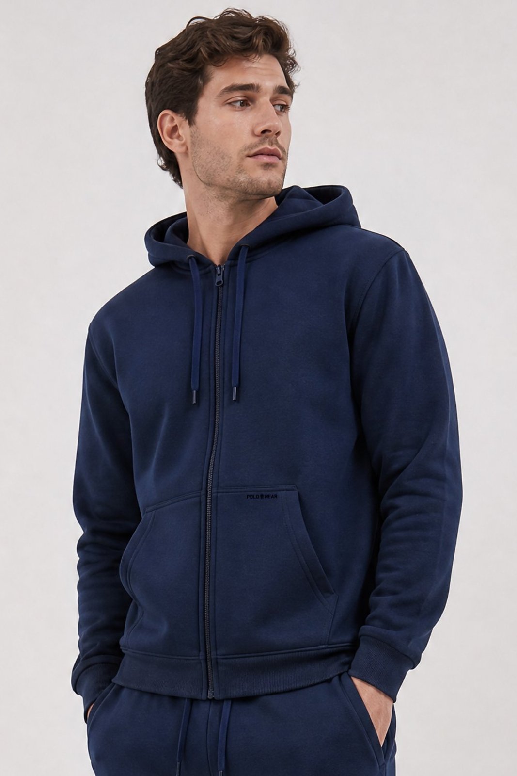 Jaqueta Moletom Masculina Com Zíper e Capuz Polo Wear Marinho