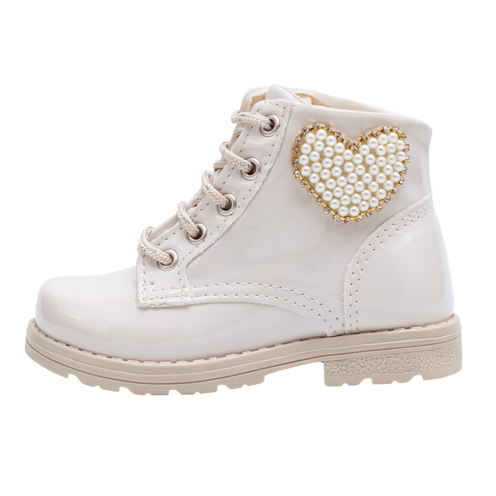 Infantil - Coturno Feminino Coração de Pérola Menina Off-White Lulopé
