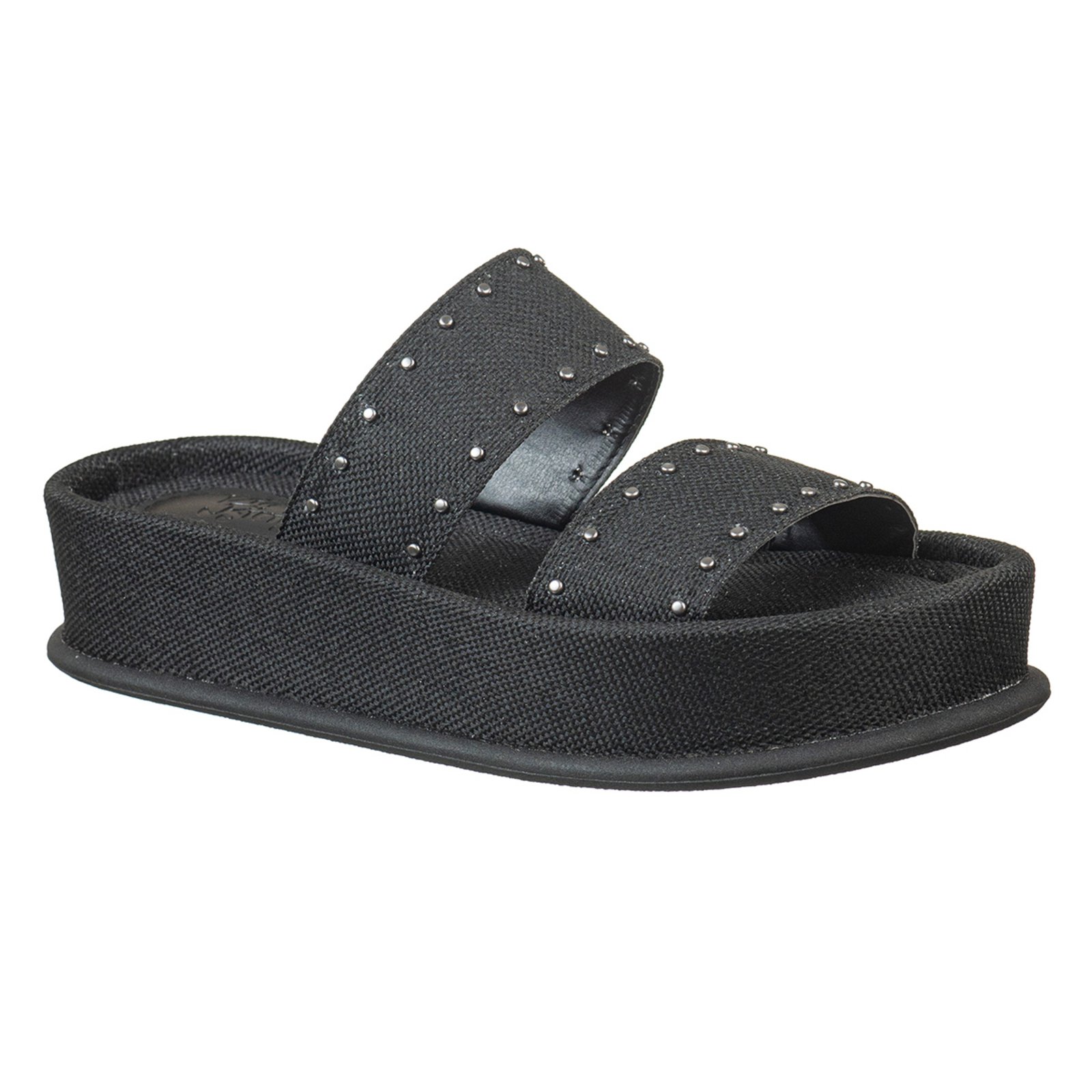 Sandália Feminina FlatForm Duas Tiras Com Tachas Via Birigui PRETO