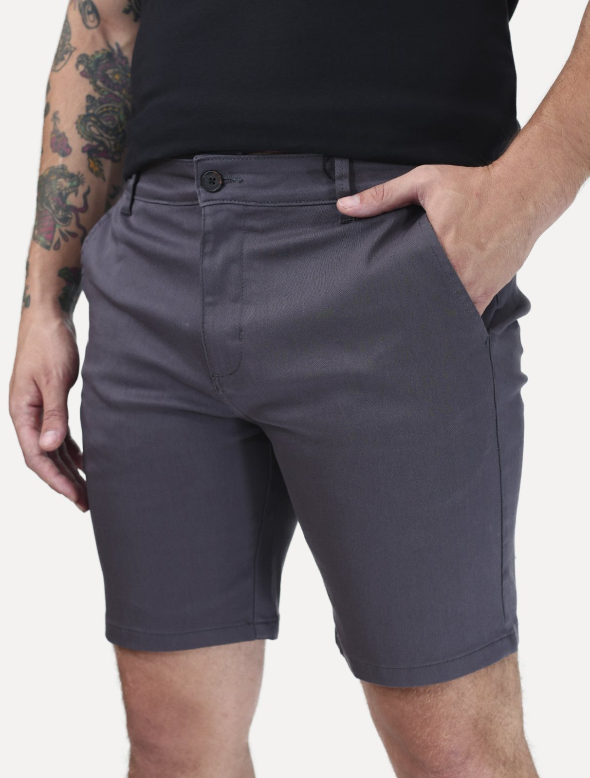 Bermuda King & Joe Masculina Casual Flex Cetim Chumbo