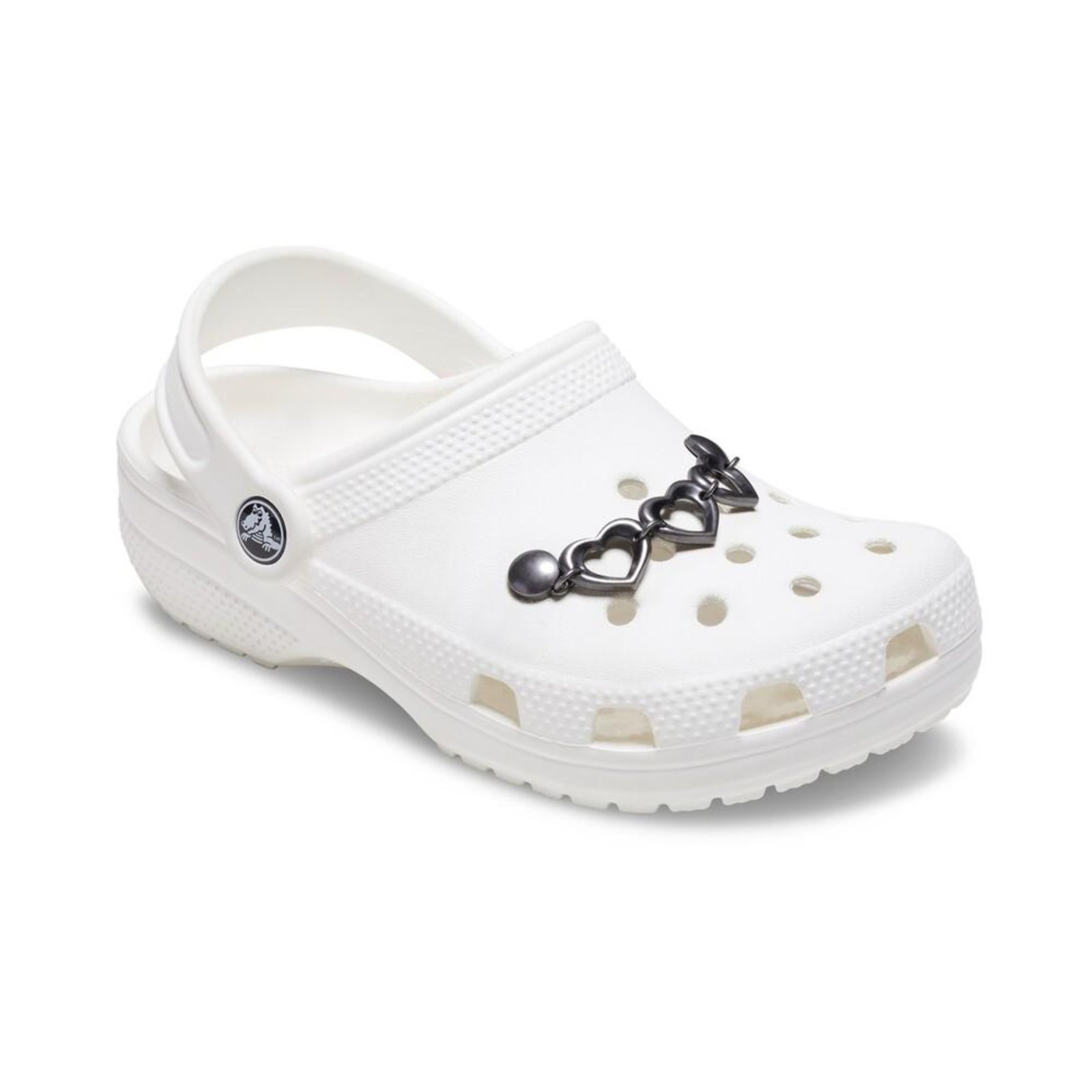 Vista 3 Infantil - Jibbitz™ Corrente Coração Triplo Prateado Crocs branco