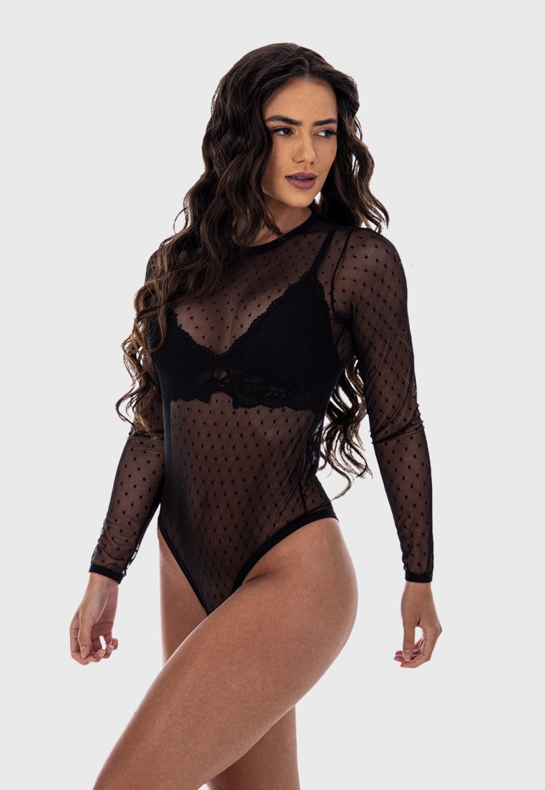 Body Tule Poa Fristyle Manga Longa Transparente