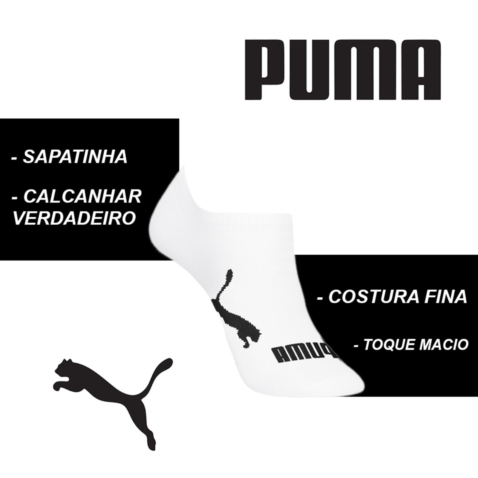 Vista 3 Kit 12 Meias Sapatilha Algod\u00e3o Masculina Puma branco Puma branco