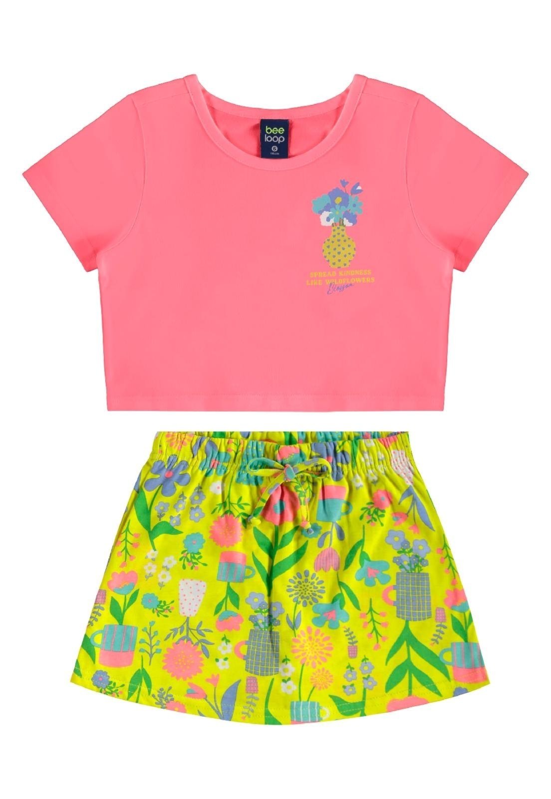 Infantil - Conjunto Cropped e Short-Saia Floral Bee Loop Rosa