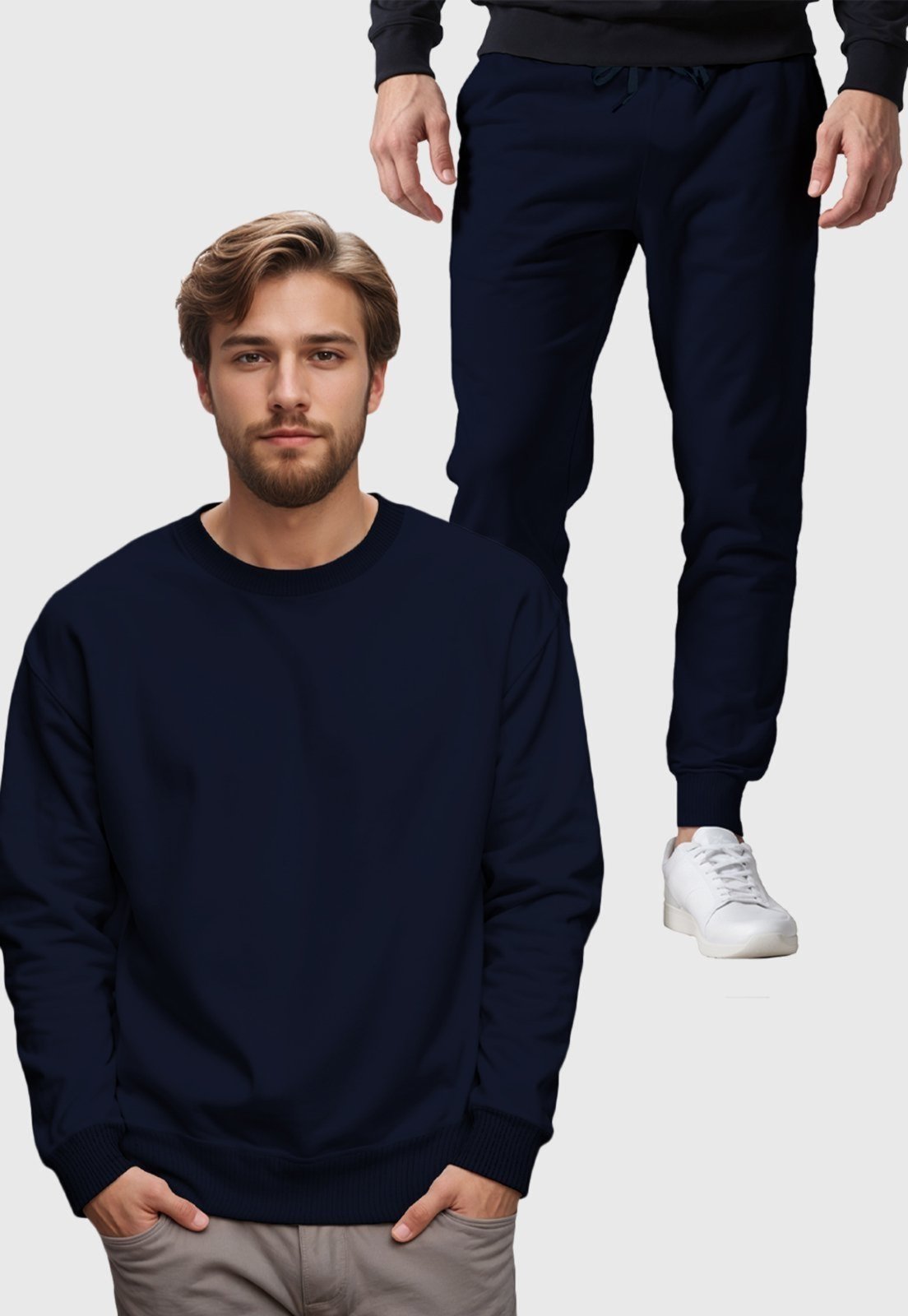 Vista 3 Conjunto Moletom Liso Gola Redonda e Calça Masculina Benellys Marinho azul marinho Benellys azul marinho