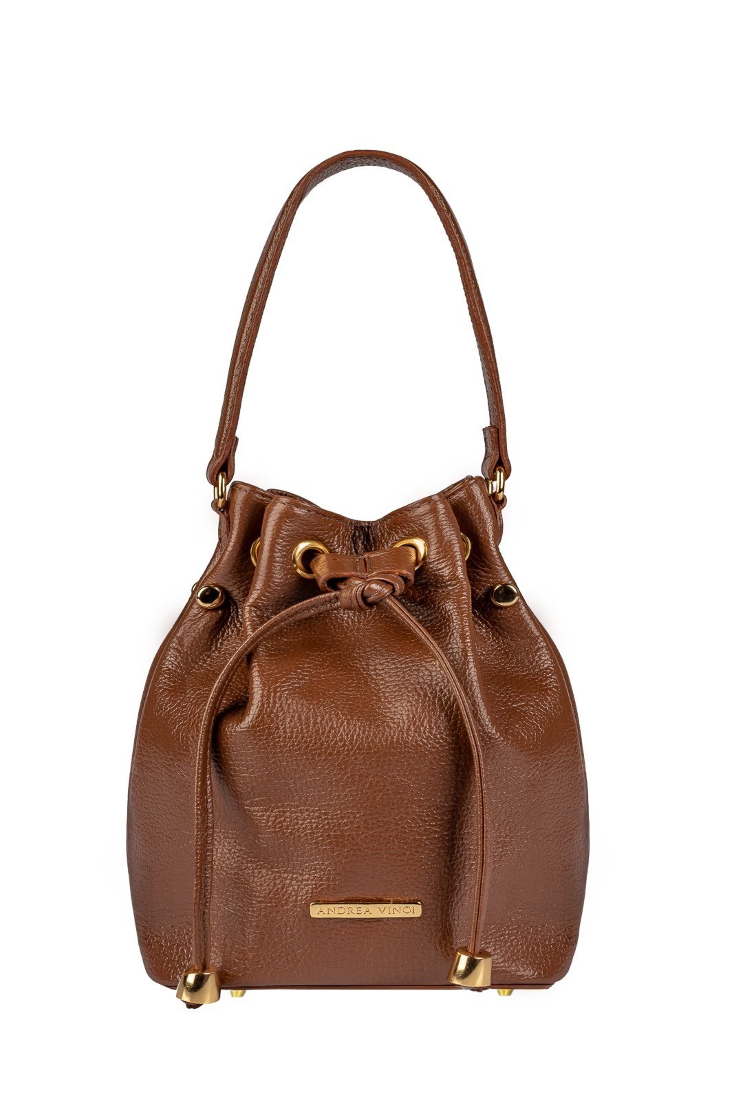 Bolsa saco em couro liso Nubia - Whisky