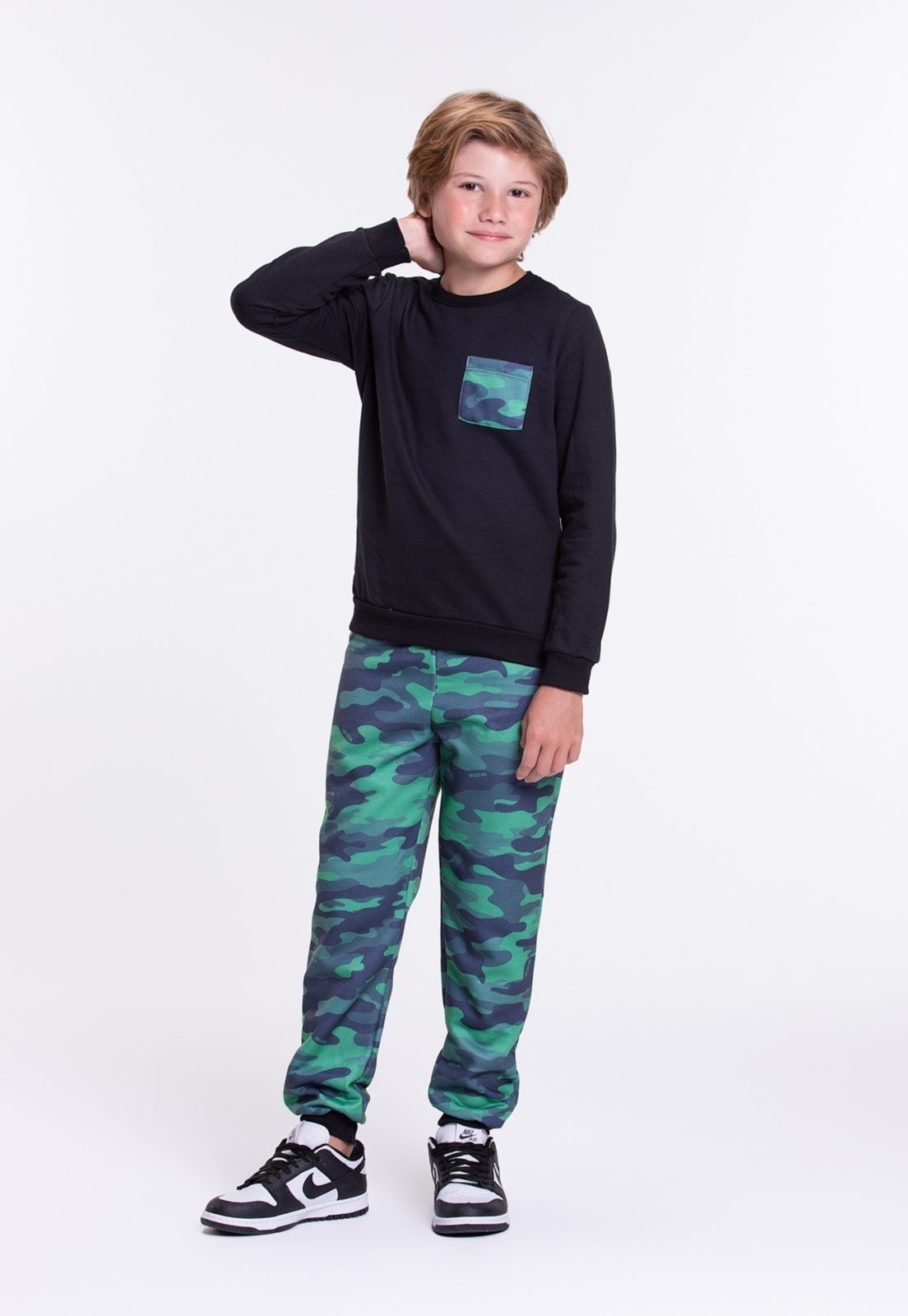 Infantil – Conjunto Moletom Masculino Camuflado Preto – Vida Costeira