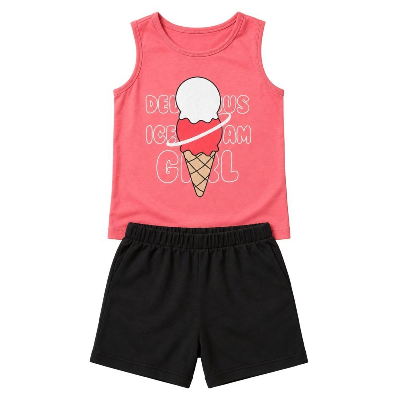 Infantil - Conjunto Menina Regata Meia Malha Penteada Bermuda Moletinho