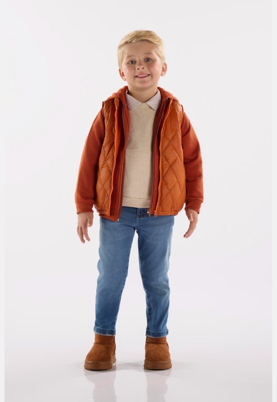 Infantil – Colete Masculino em Matelassê Forrado Up Baby Laranja