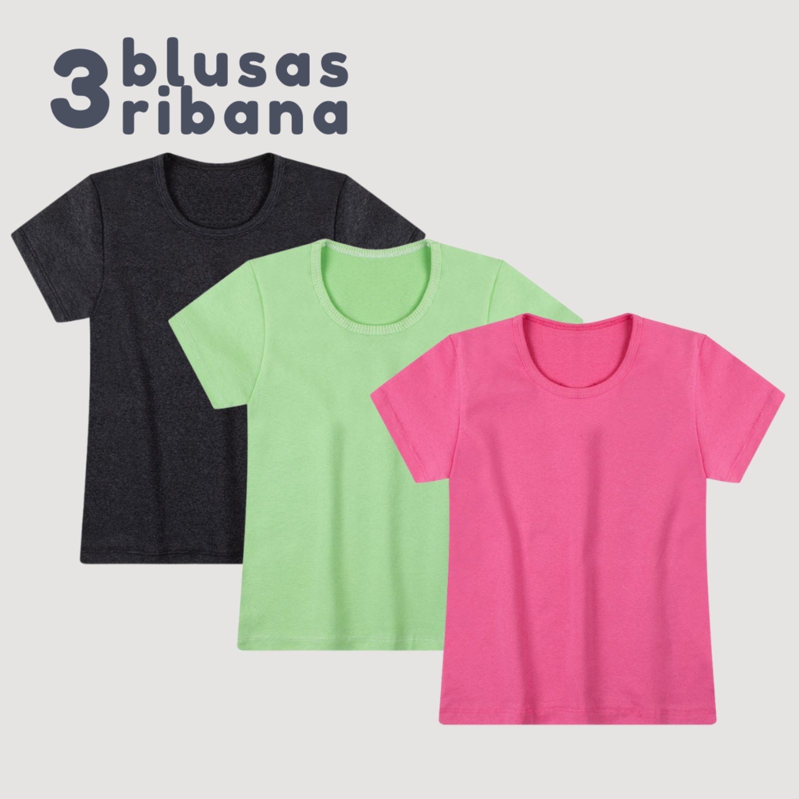 Vista 2 Infantil - Kit 3 Blusas Menina Ribana - 4 ao 10 Alemara multicolorido Alemara multicolorido