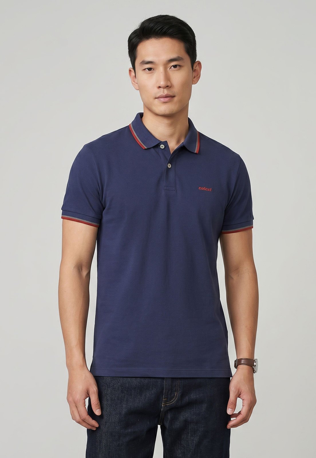 Polo Masculina Colcci Detalhe Contrastante Azul Marinho