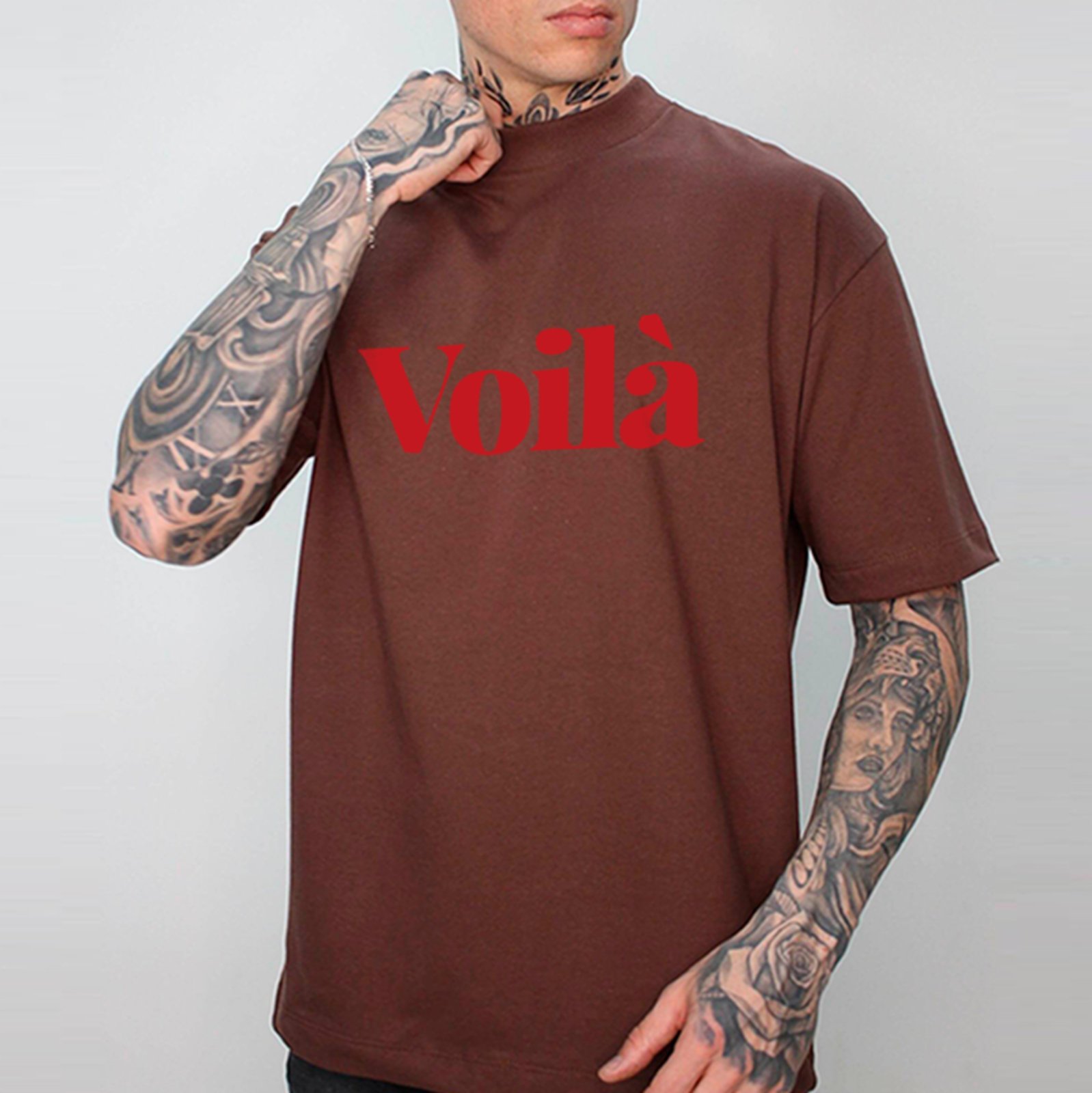 Camiseta Oversized Voila Paris Fashion Style Unissex Marrom