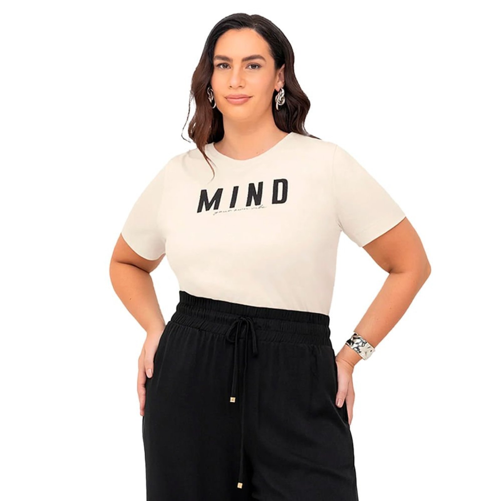 Blusa Feminina Secret Glam Plus Size Mind Bege Claro