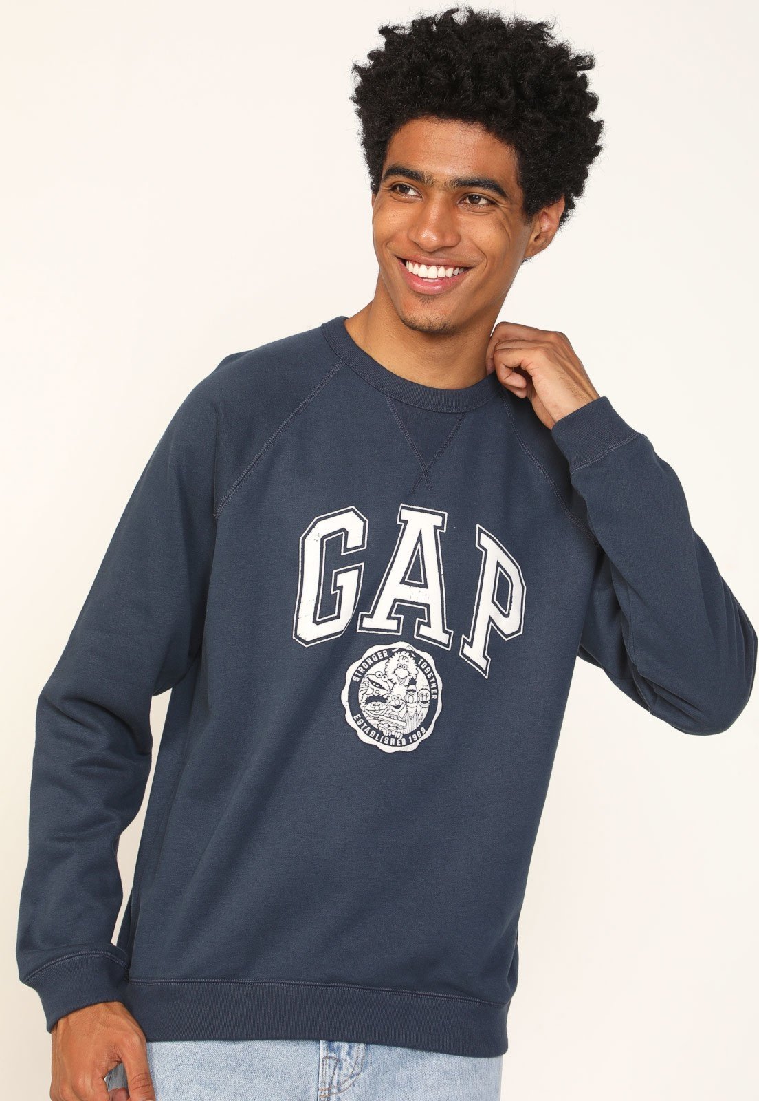 Blusa de Moletom Flanelada Fechada GAP Sesame Street Azul-Marinho