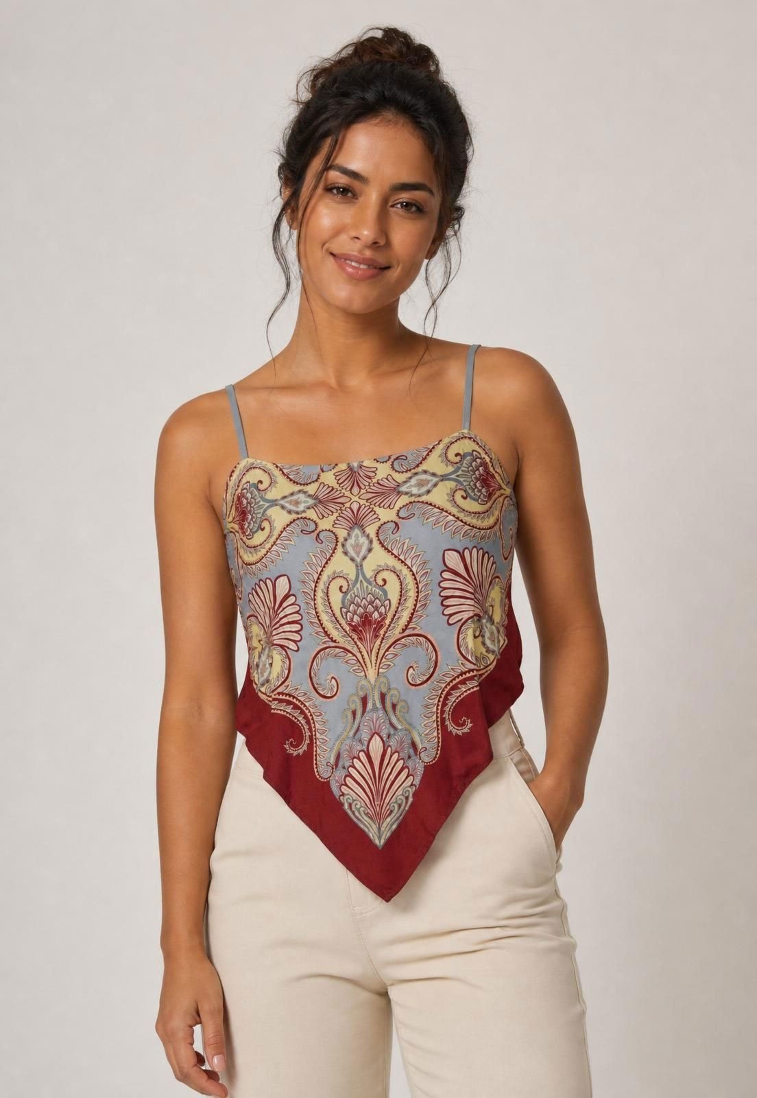 Regata Feminina FARM Cropped Estampada Azul