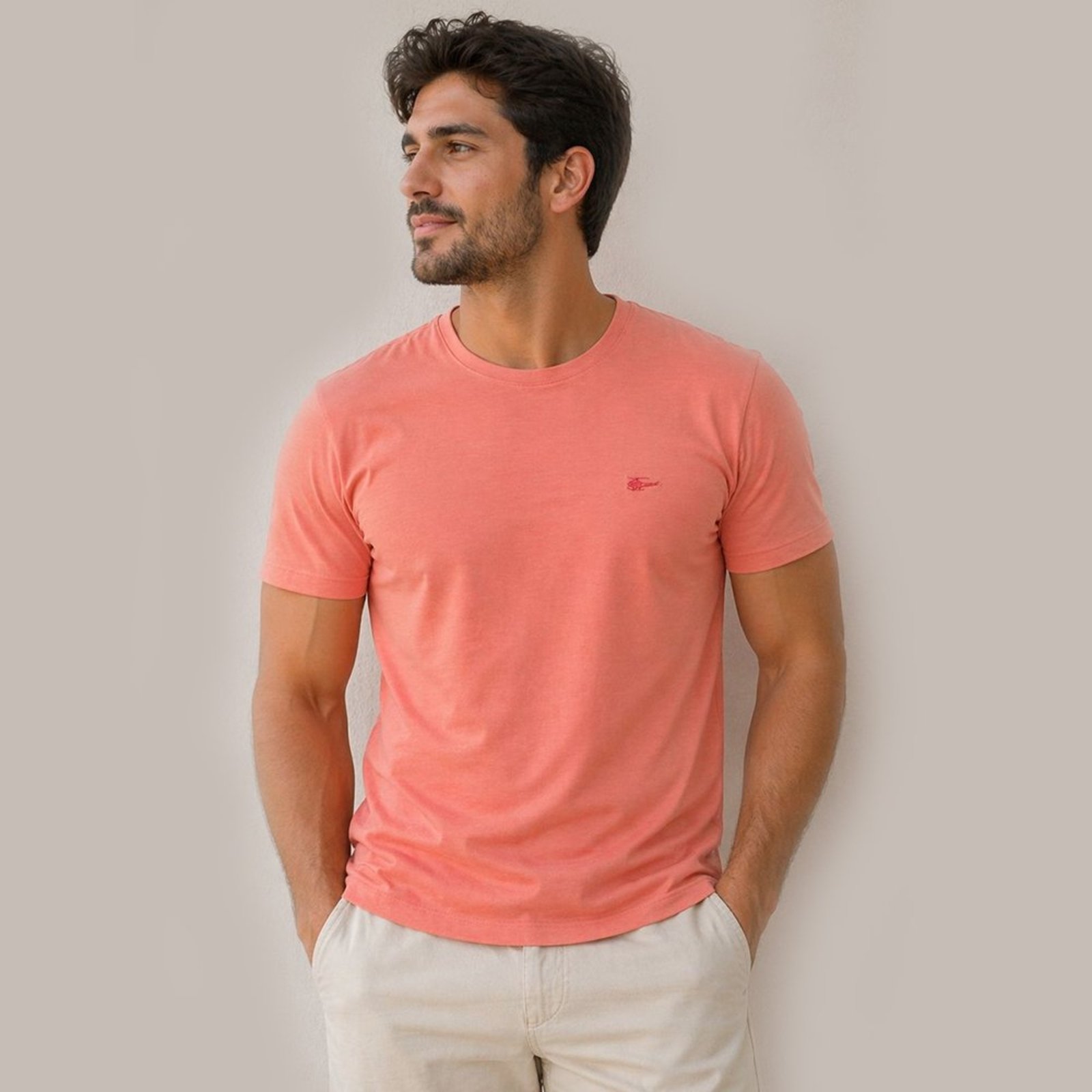 Camiseta Masculina Sallo Gola O Básica Premium Coral