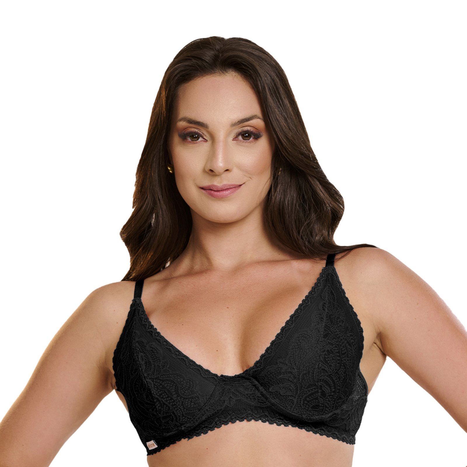 Sutiã Rendado Gabi Lingerie Meia Taça com Aro Sem Bojo Poliamida Preto