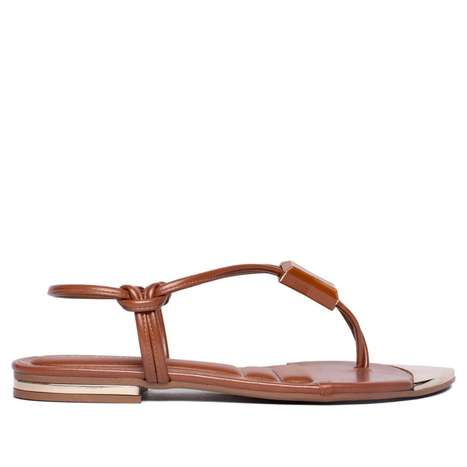 Sandália Feminina cê Rasteira Bico Fino Marrom/Dourado