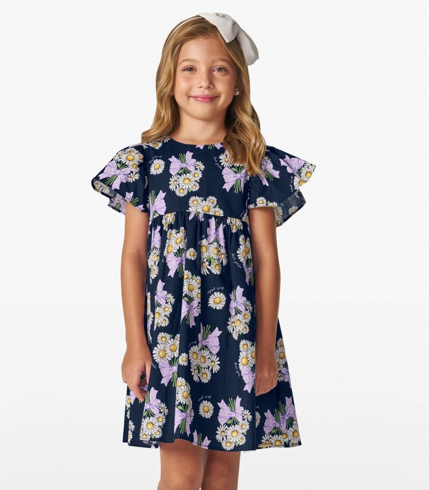 Infantil – Vestido em Popeline Estampado Trick Nick Azul Marinho