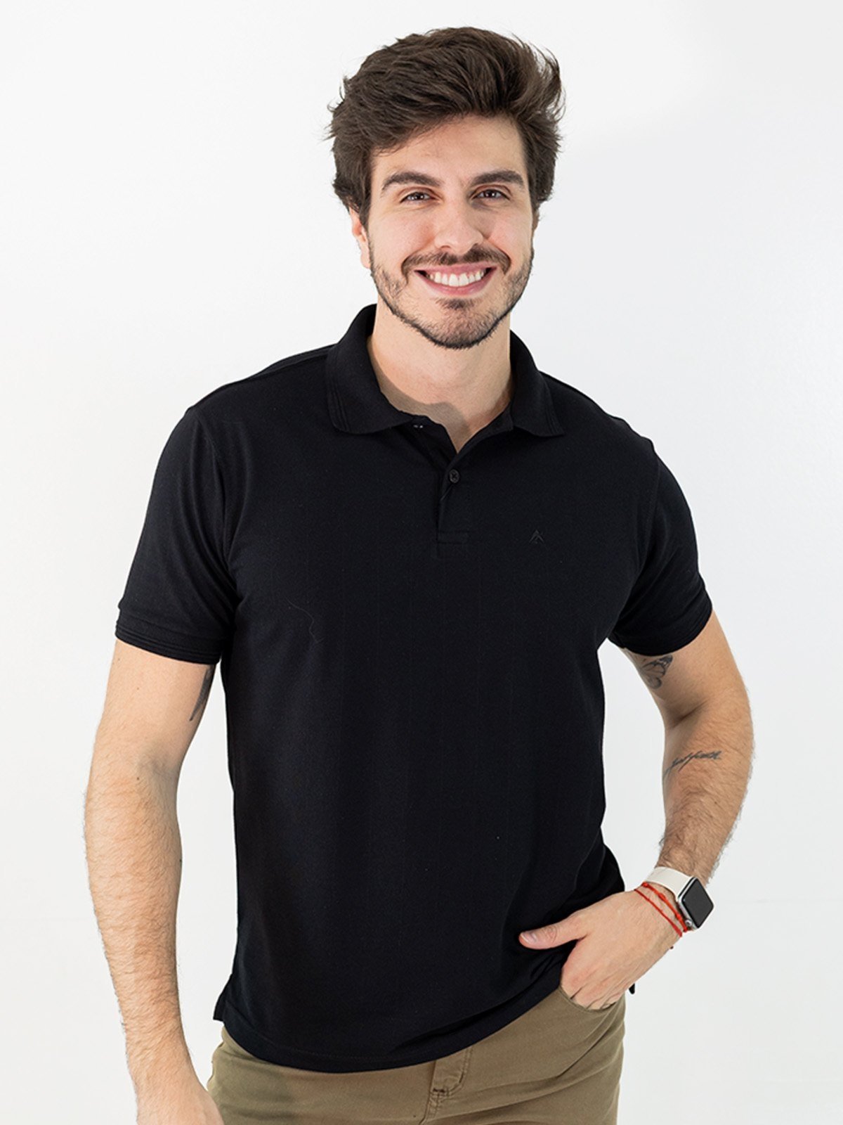 Camisa Polo Masculina Tradicional Textura Listrada Anticorpus