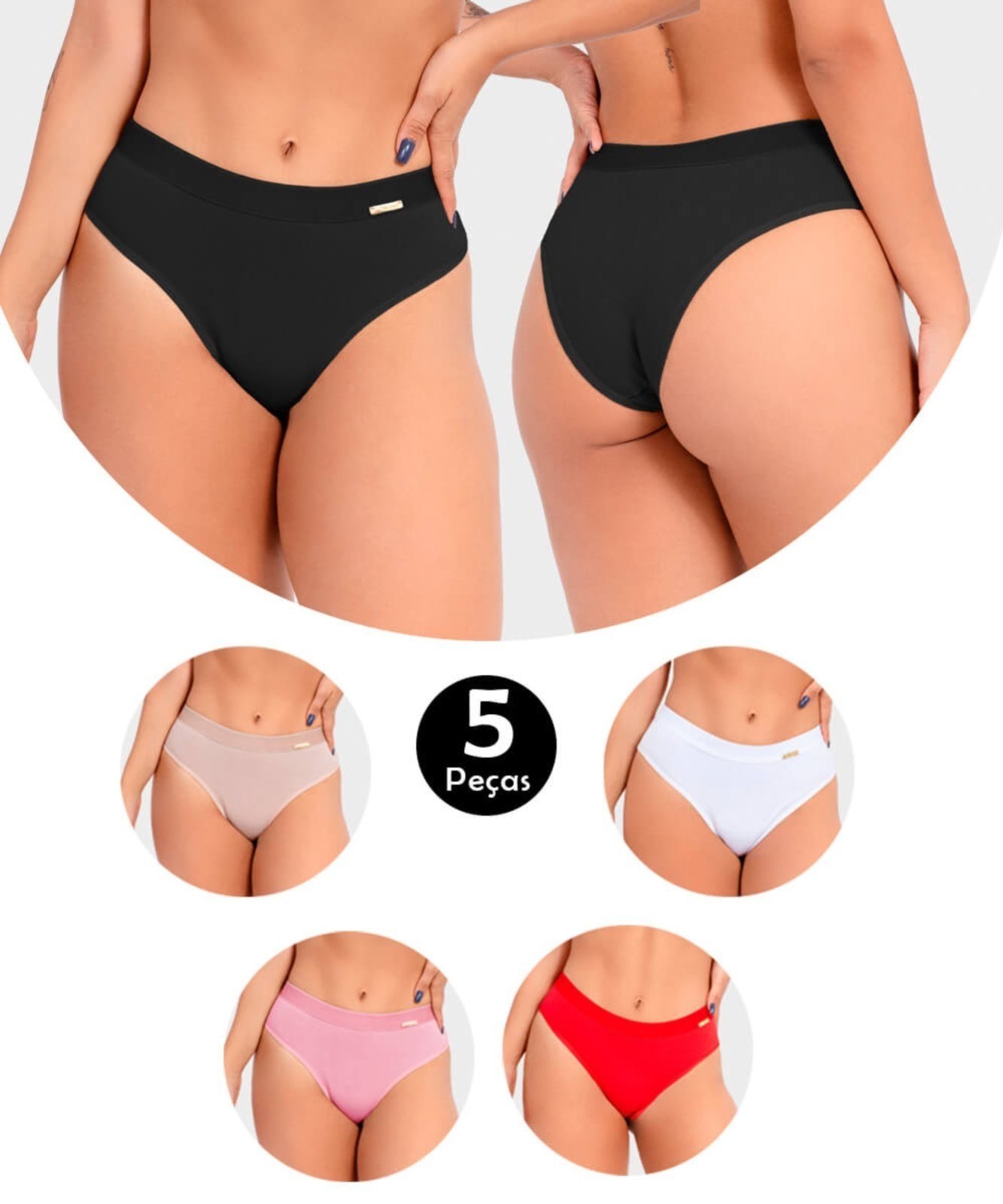 Kit 5 Calcinha IMI Lingerie Em Algodão Ivy Multicolorido