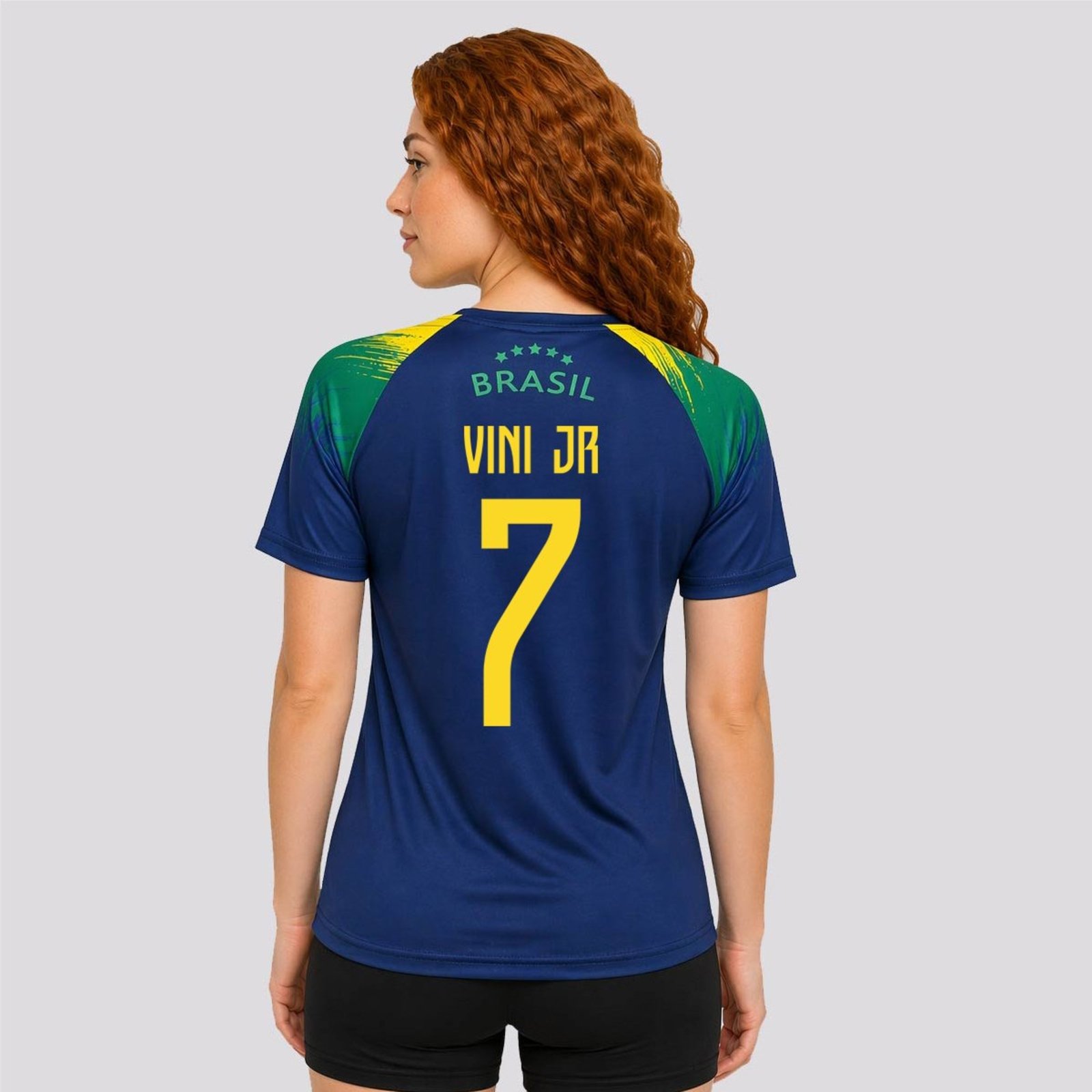 Camisa Brasil Raglan Feminina Marinho 7 Vini Jr