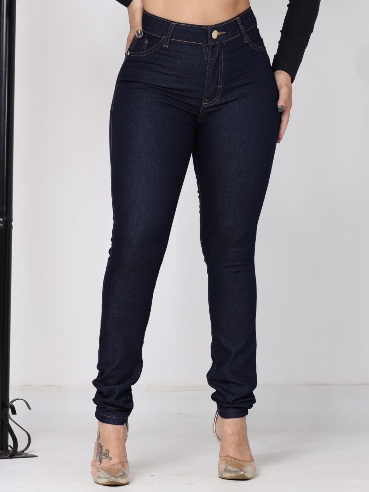 Vista 2 Calça Donna De Paula Skinny Jeans Escuro Feminina Cintura Alta Com Elastano azul Donna de Paula azul