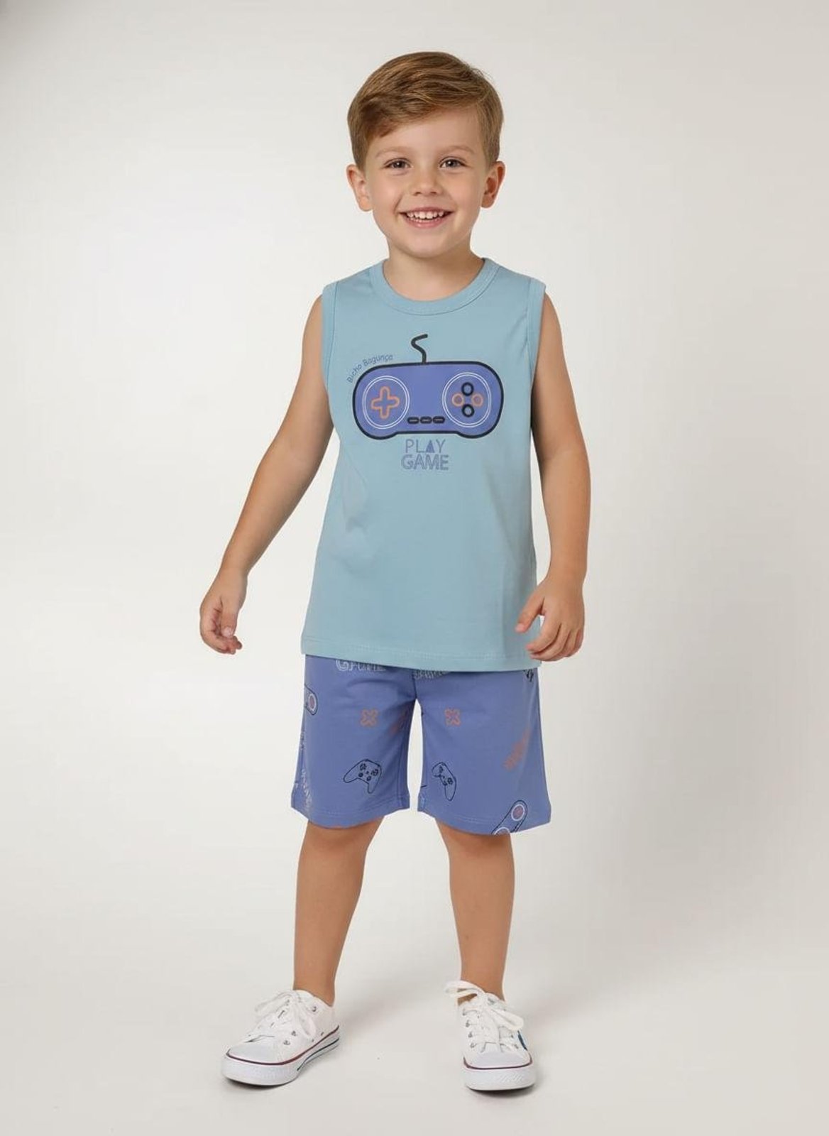 Infantil - Conjunto Curto Moletinho Para Menino- AZUL
