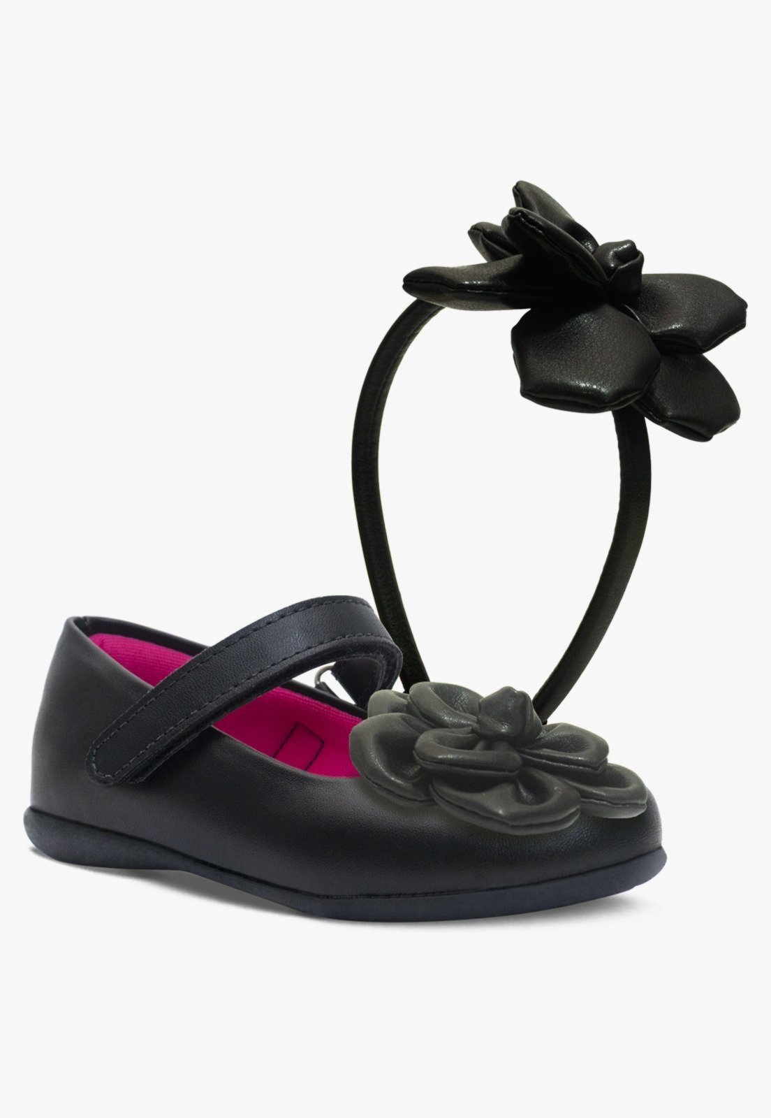Infantil - Kit Tiara E Sapatilha Rasteira Calce Facil Feminina Pópidi Petalas Preto