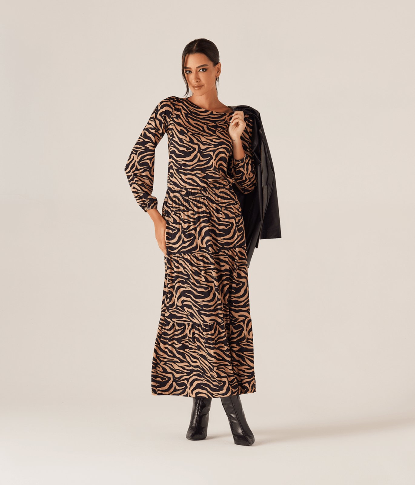 Saia Malha Zebra Caramelo Feminina Estampa